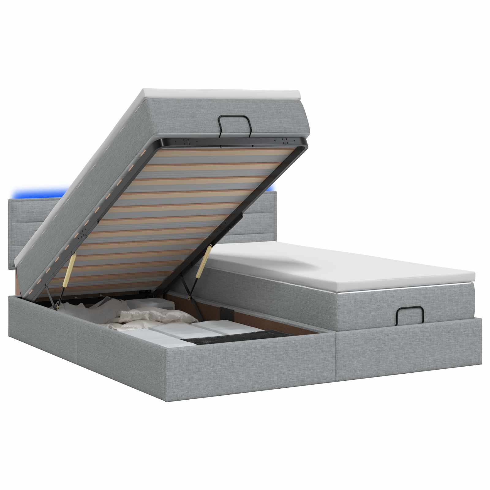 Ottoman Bed met Matrassen en LED Lichtgrijs 160 x 200 cm Stof