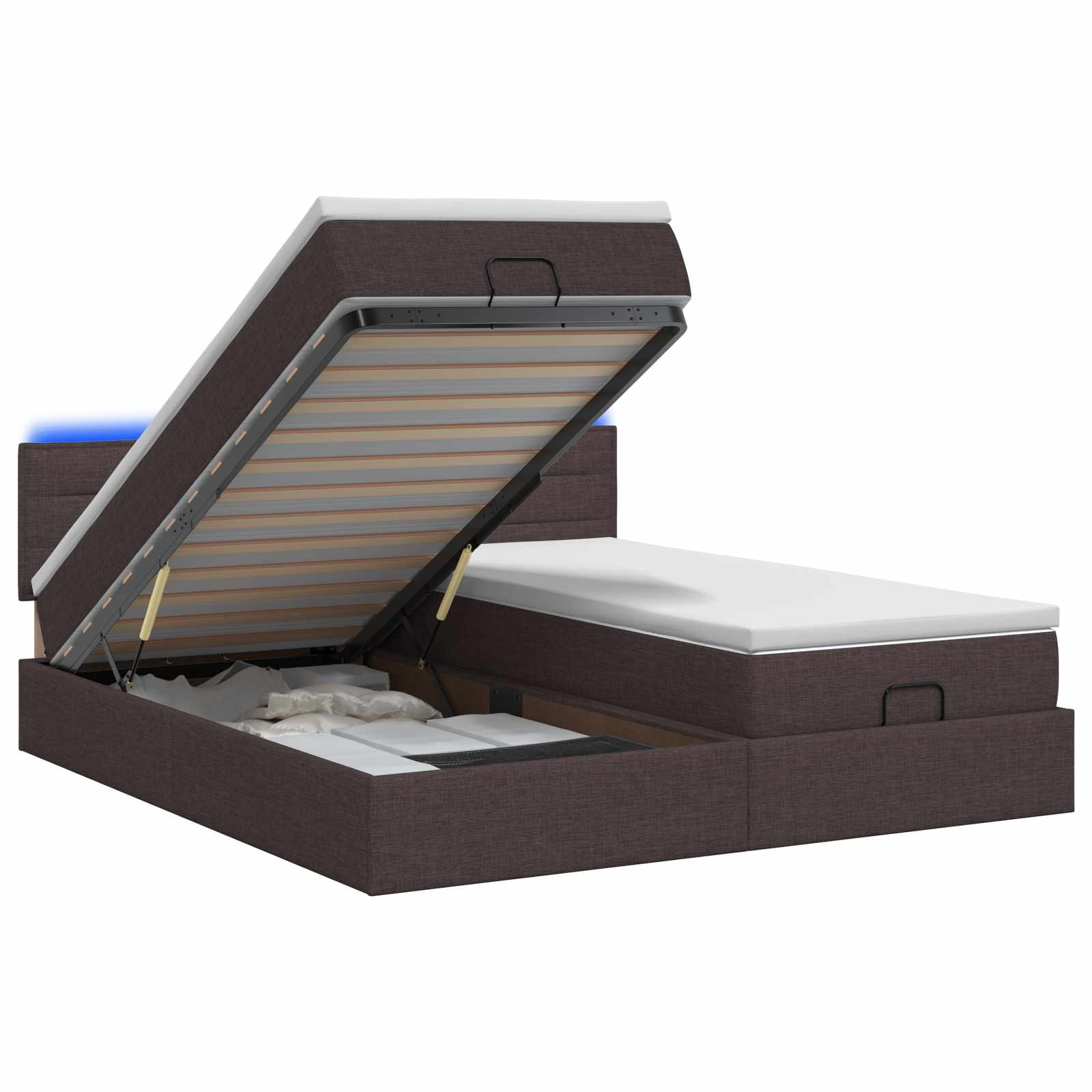 Ottoman Bed met Matrassen en LED Donkerbruin 180 x 200 cm Stof