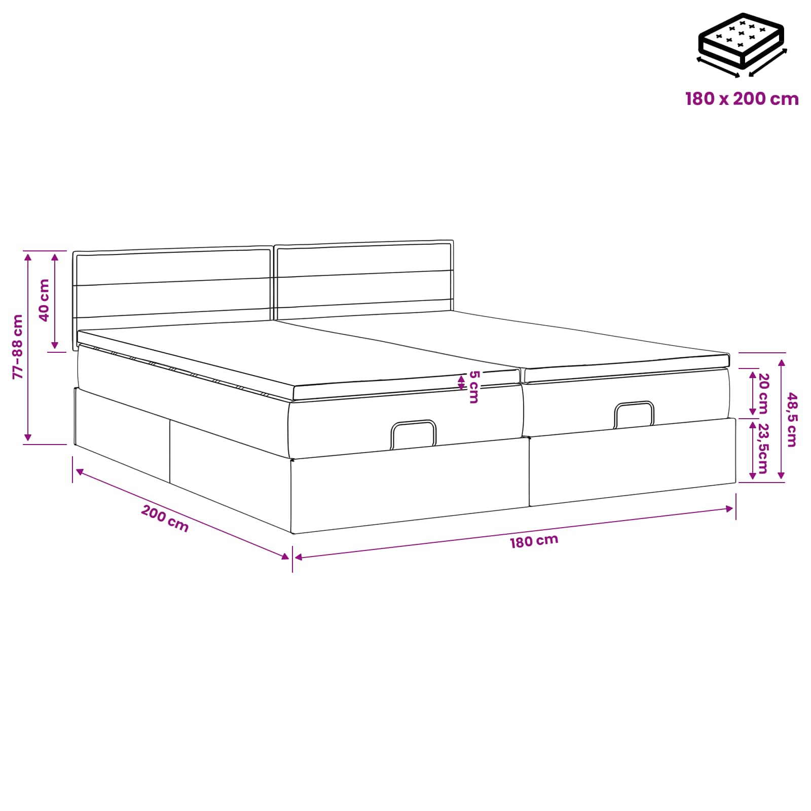Ottoman Bed met Matrassen en LED Donkerbruin 180 x 200 cm Stof – afbeelding 12