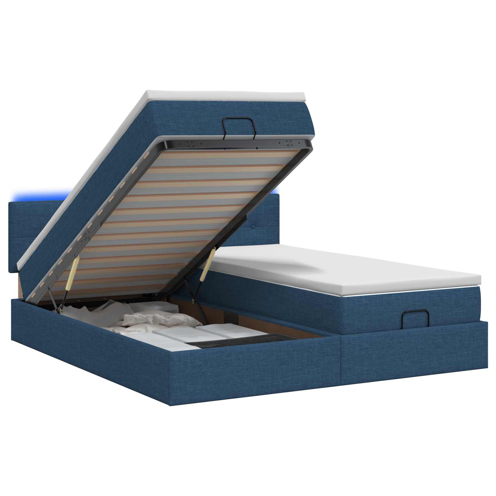 Ottoman Bed met Matrassen en LED Blauw 160 x 200 cm Stof