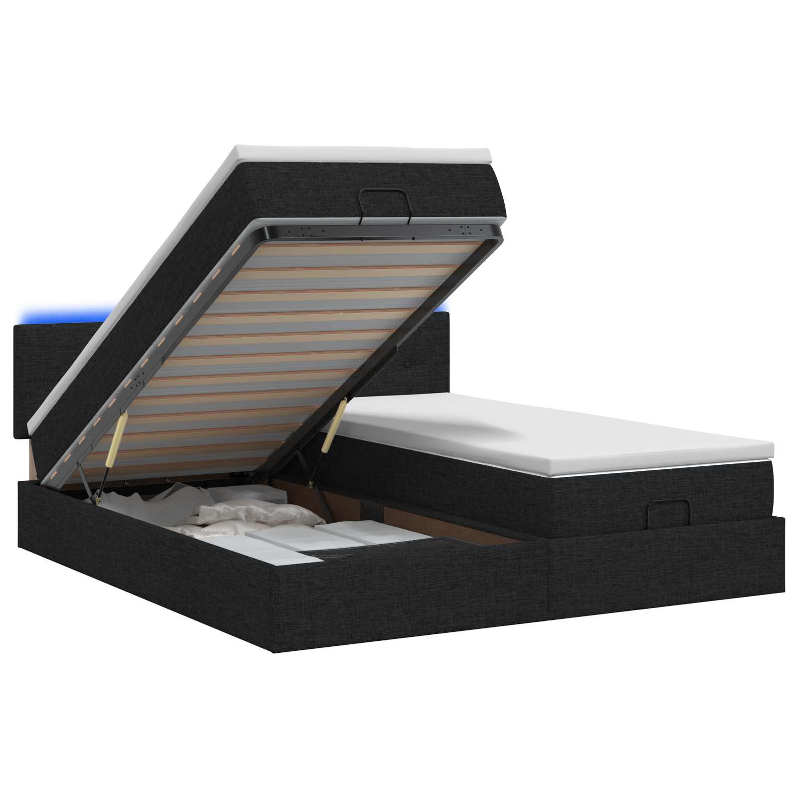 Ottoman Bed met Matrassen en LED Zwart 180 x 200 cm Stof