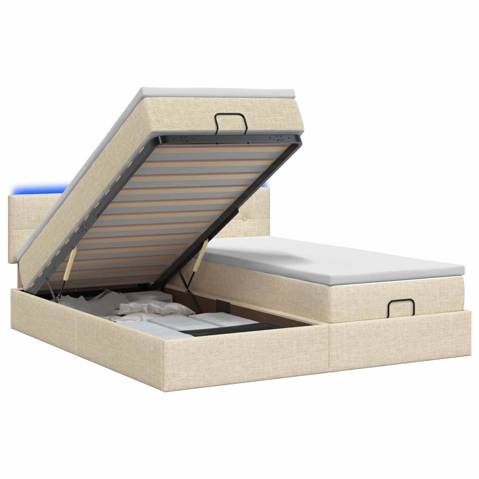 Ottoman Bed met Matrassen en LED Crèmekleurig 200 x 200 cm Stof
