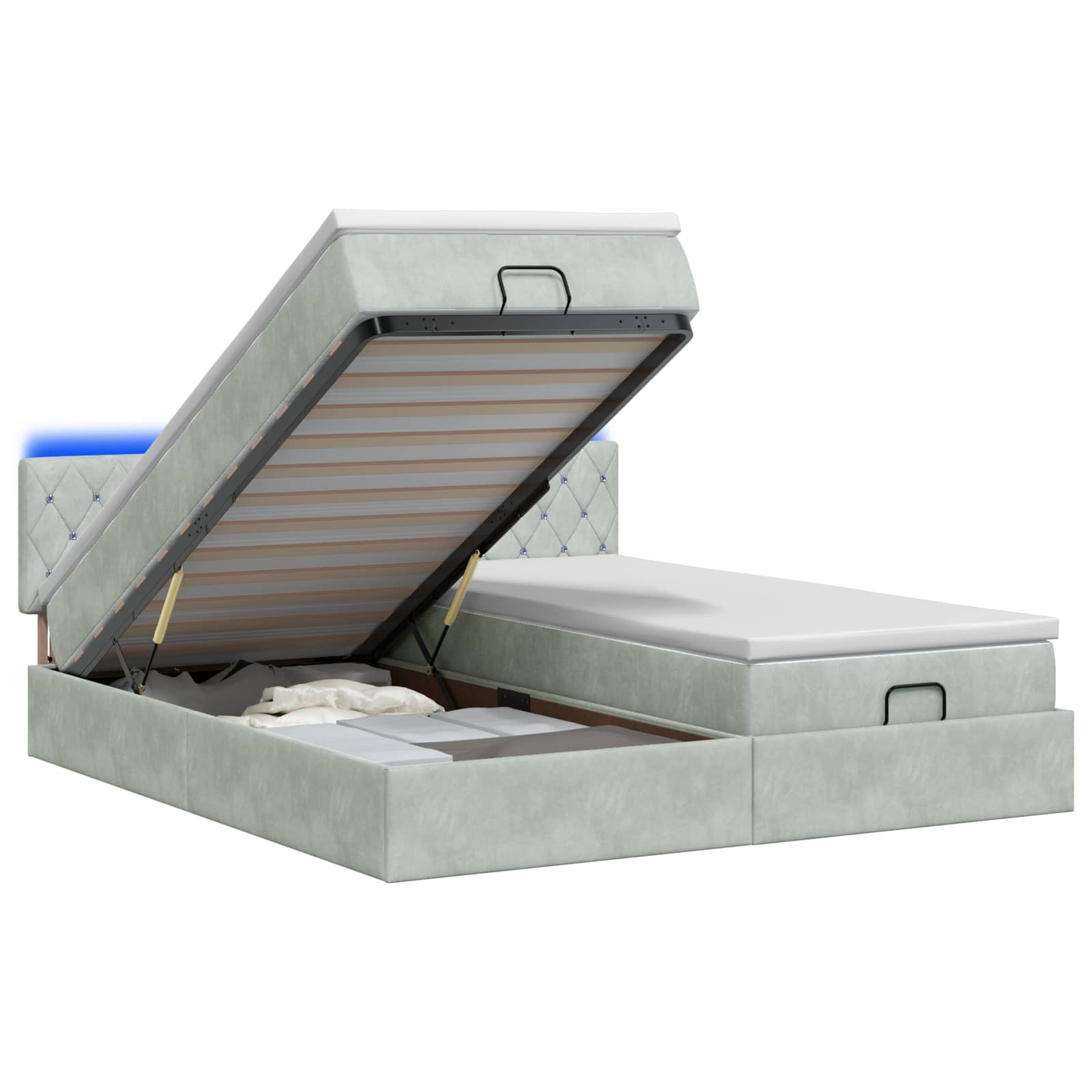 Ottoman Bed met Matrassen en LED Lichtgrijs 160 x 200 cm