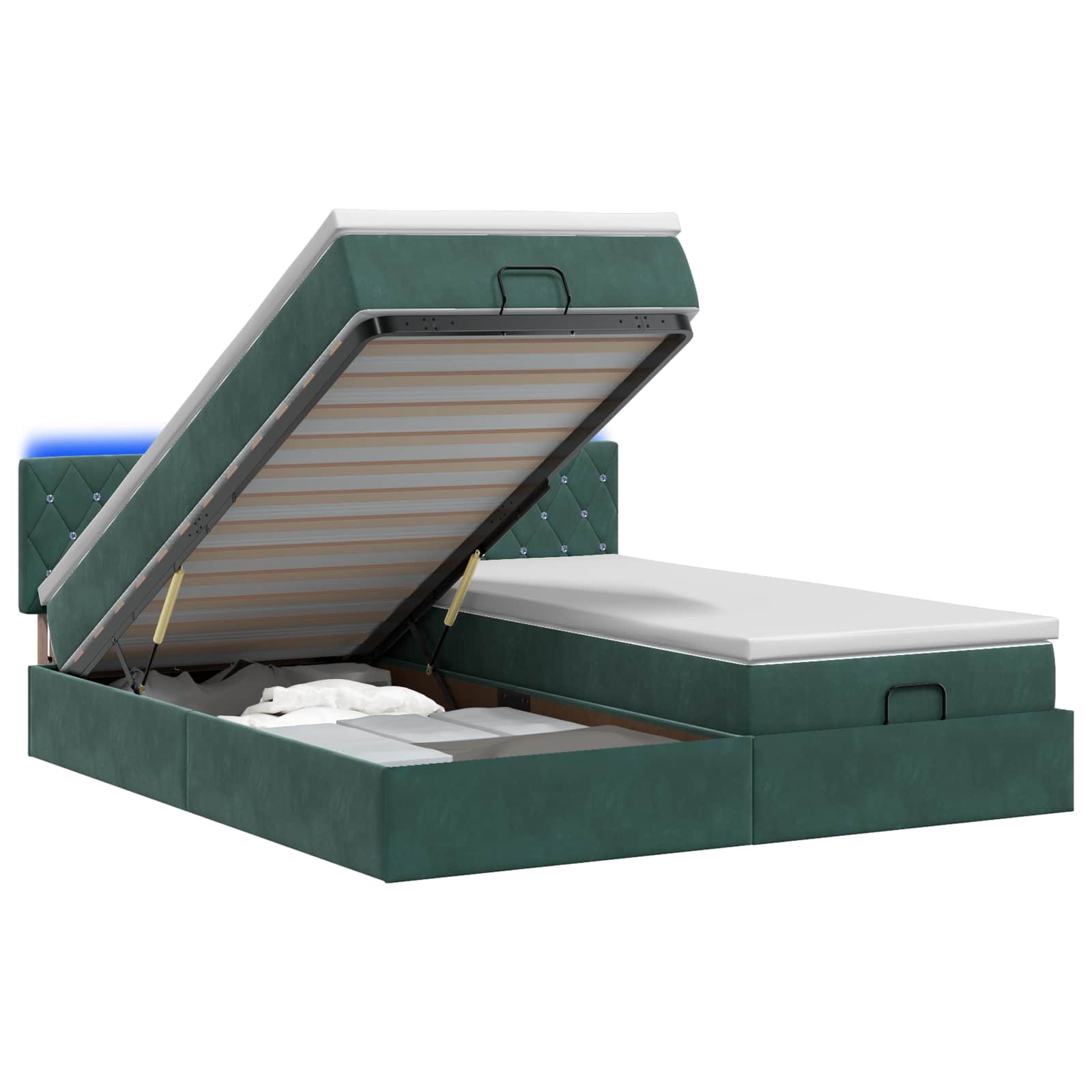Ottoman Bed met Matrassen en LED Donkergroen 200 x 200 cm