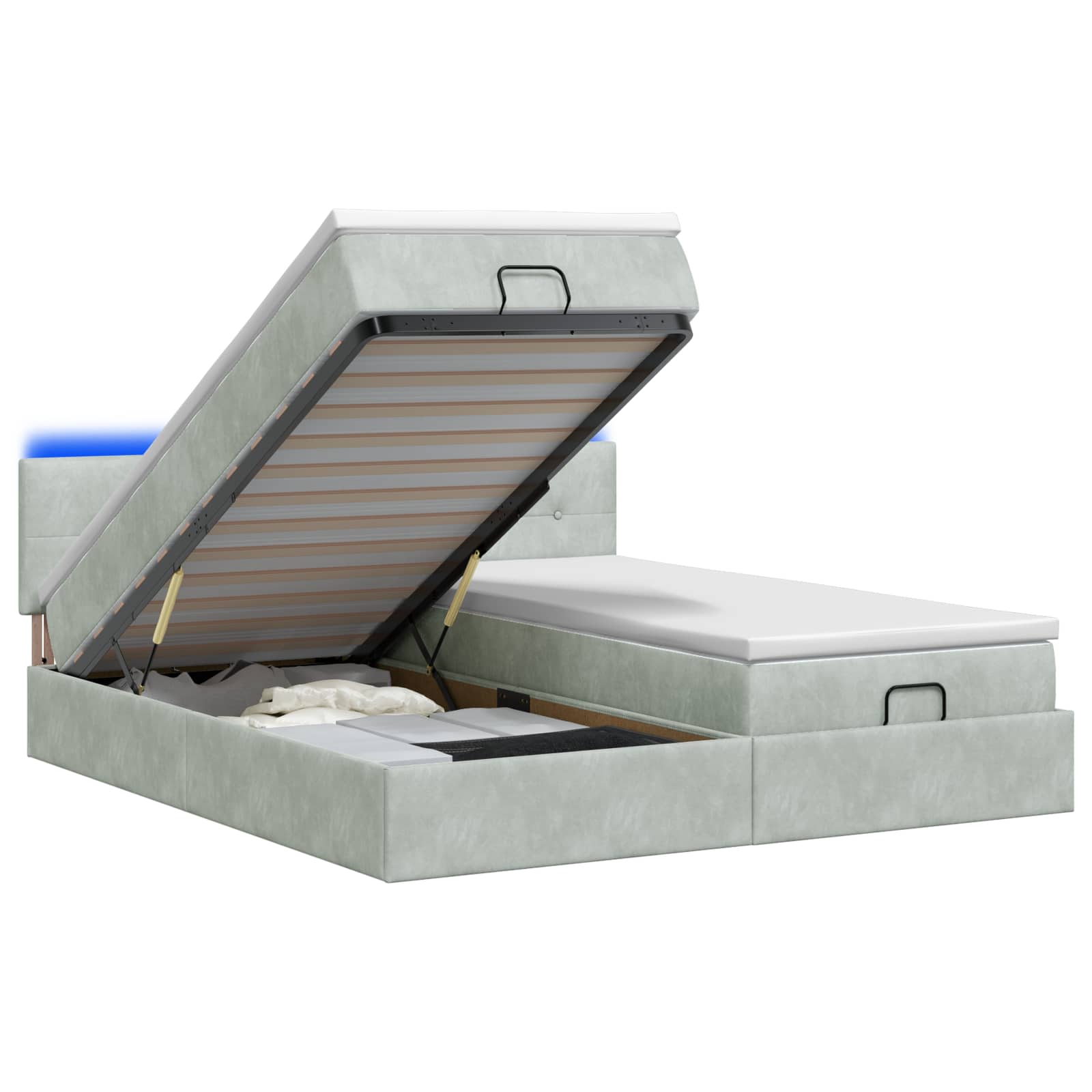 Ottoman Bed met Matrassen en LED Lichtgrijs 160 x 200 cm