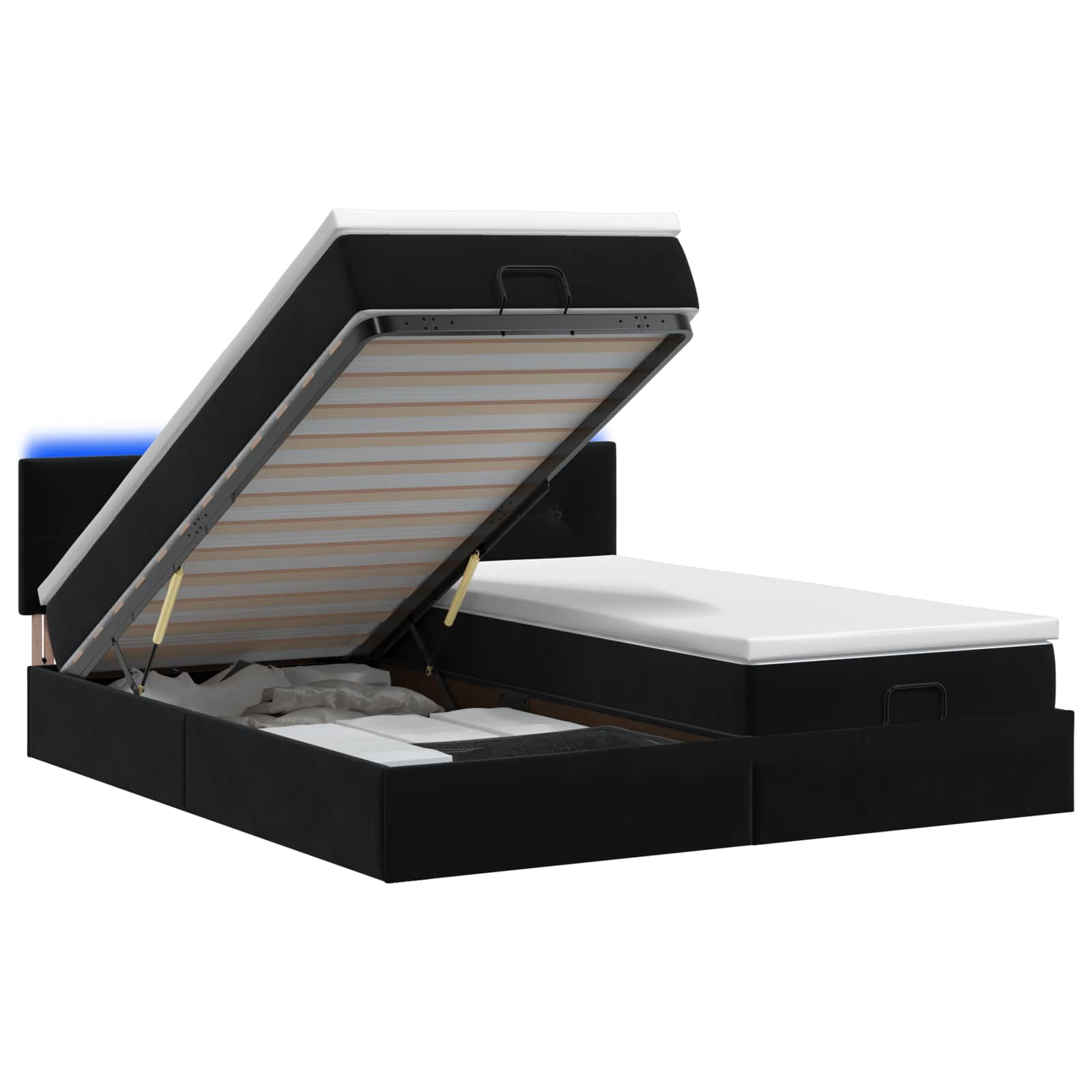 Ottoman Bed met Matrassen en LED Zwart 160 x 200 cm fluweel