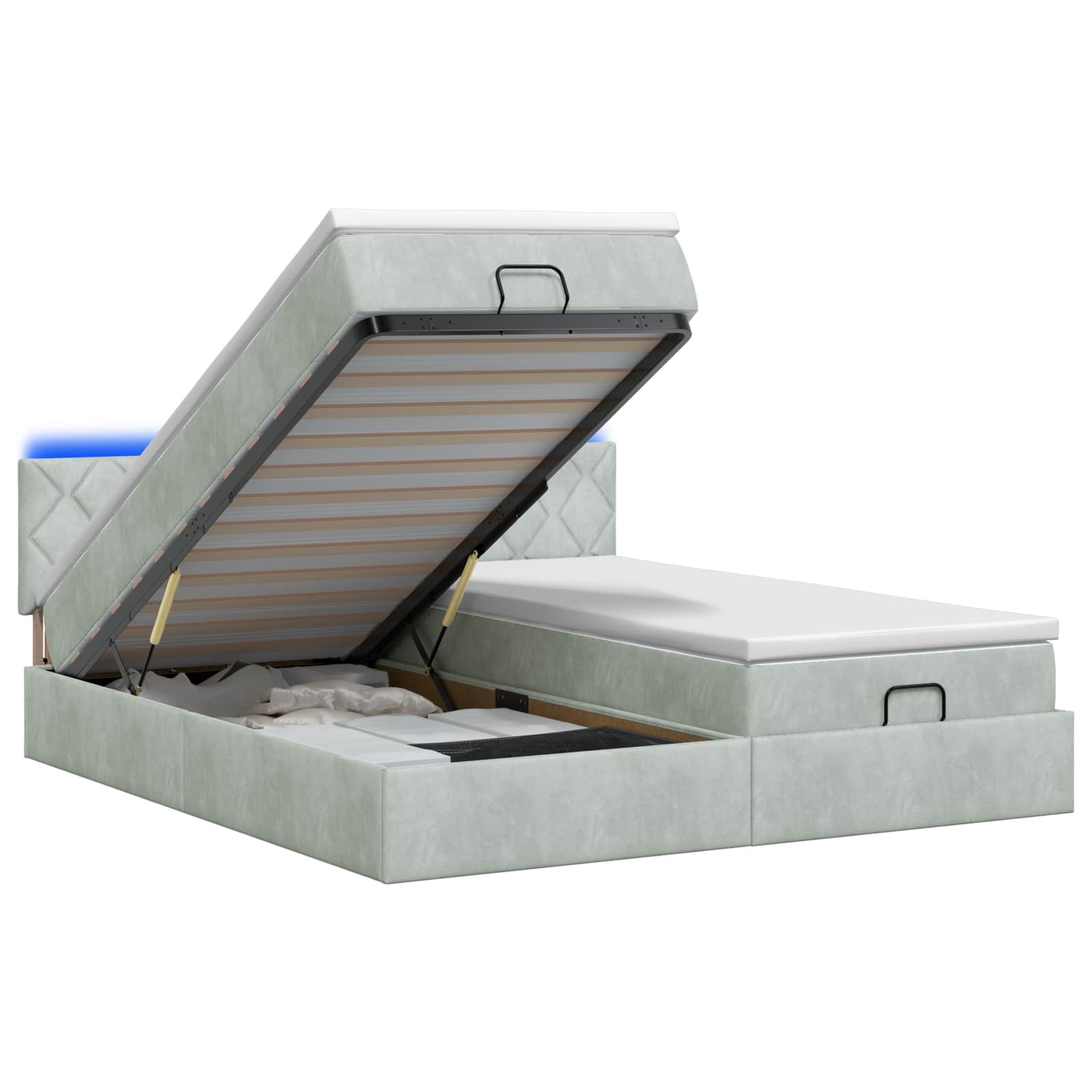 Ottoman Bed met Matrassen en LED Lichtgrijs 180 x 200 cm