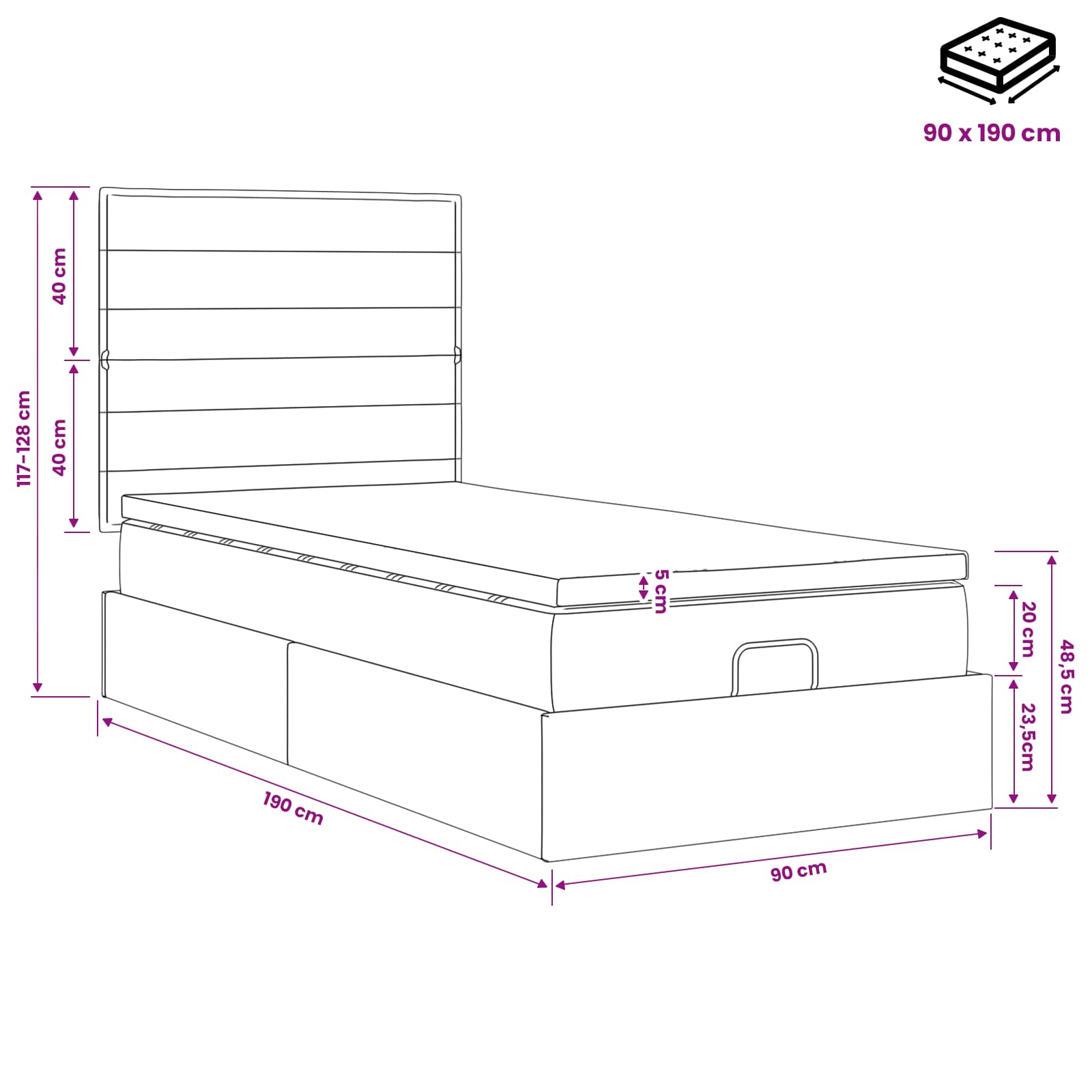 Ottoman bed met matras met hoofdeinde Taupe 90 x 190 cm Stof – afbeelding 11