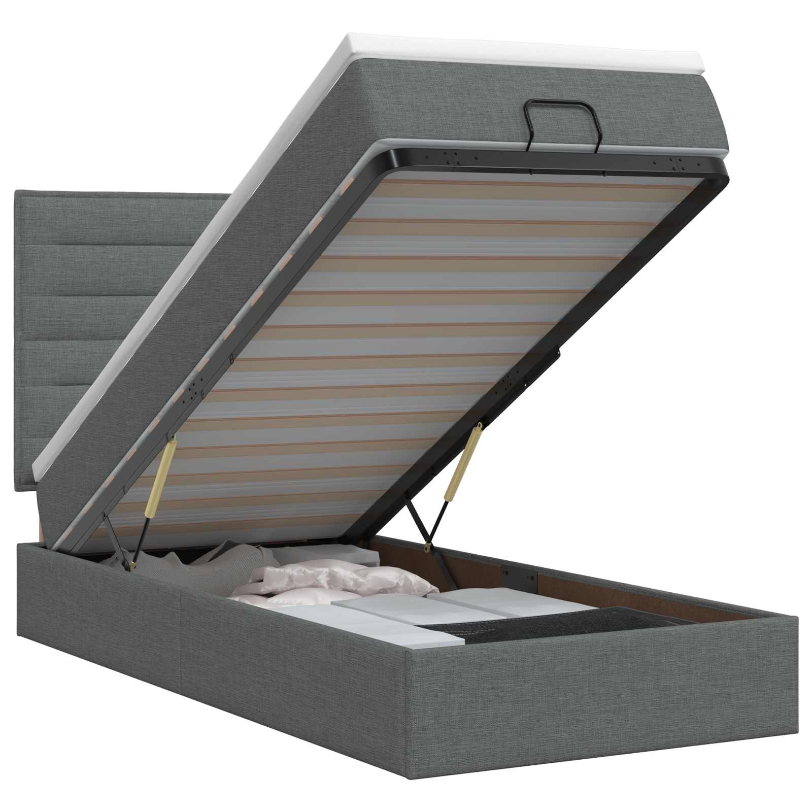 Ottoman bed met matras Donkergrijs 100 x 200 cm Stof – afbeelding 1