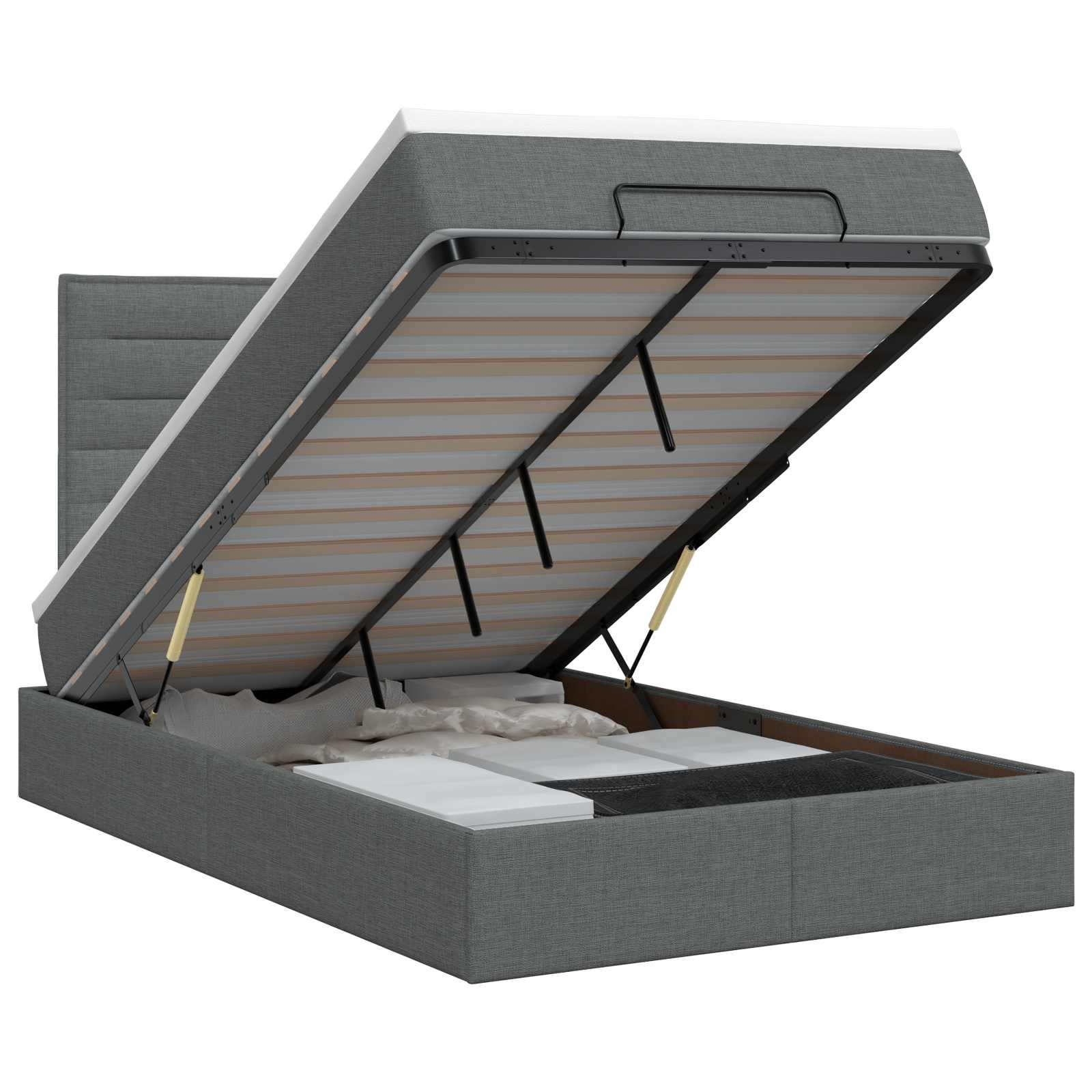 Ottoman bed met matras Donkergrijs 120 x 190 cm Stof – afbeelding 1