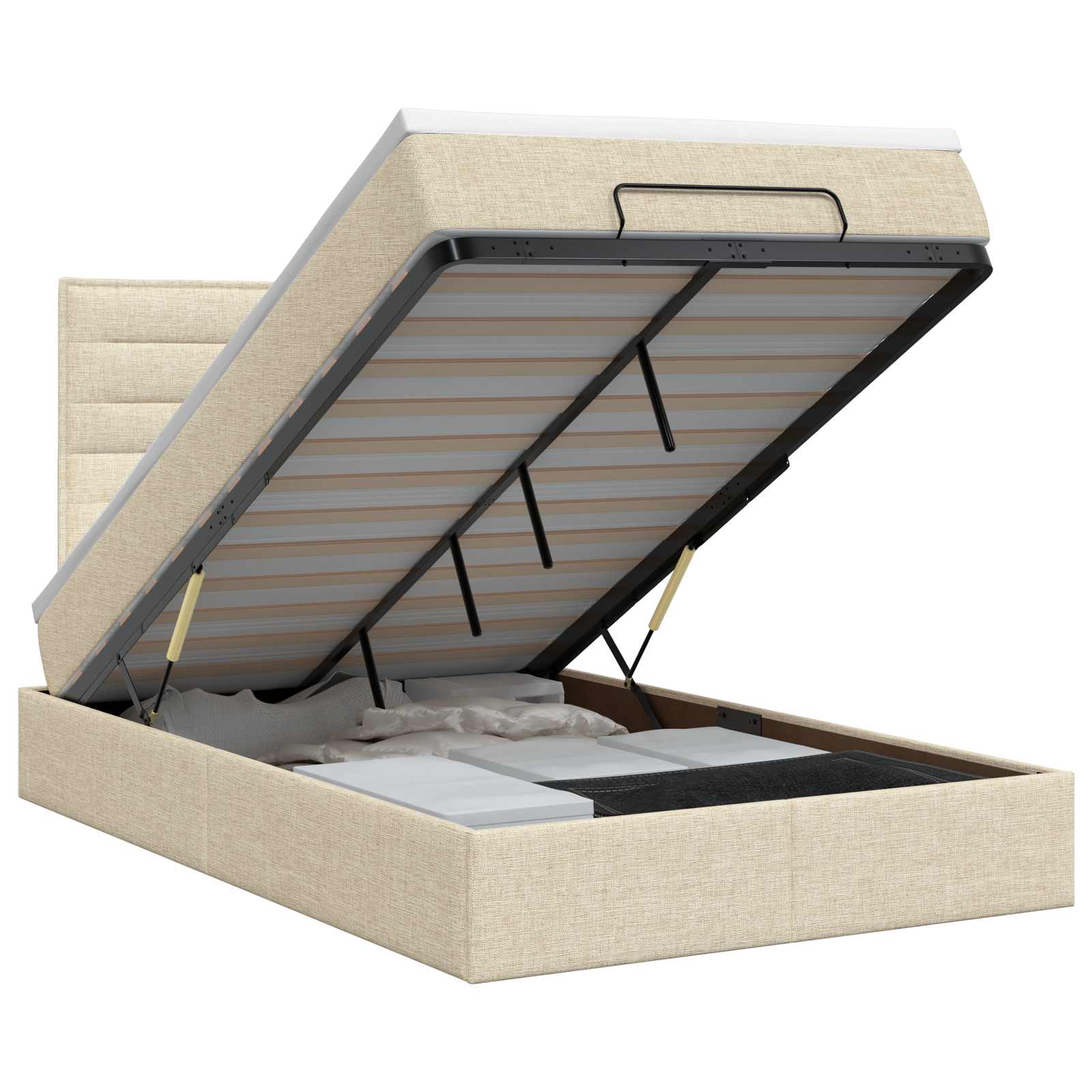 Ottoman bed met matras Crèmekleurig 120 x 190 cm Stof – afbeelding 1