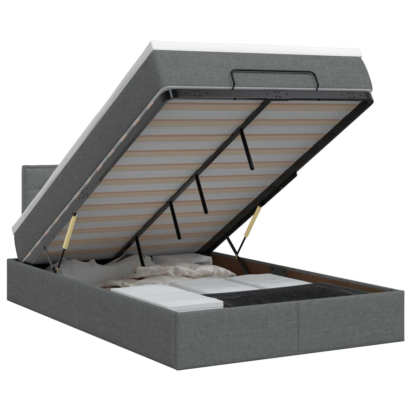 Ottoman bed met matras Donkergrijs 120 x 200 cm Stof – afbeelding 1