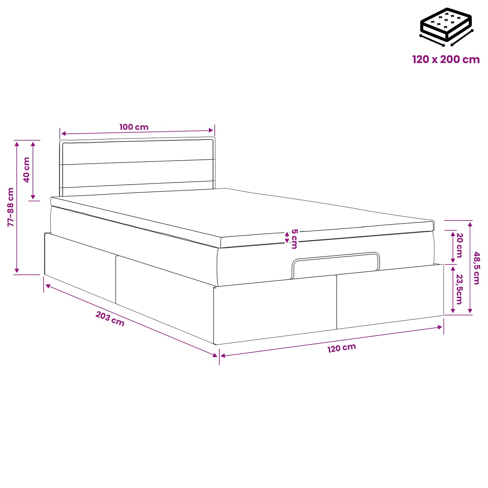 Ottoman bed met matras met hoofdeinde Taupe 120 x 200 cm Stof – afbeelding 11