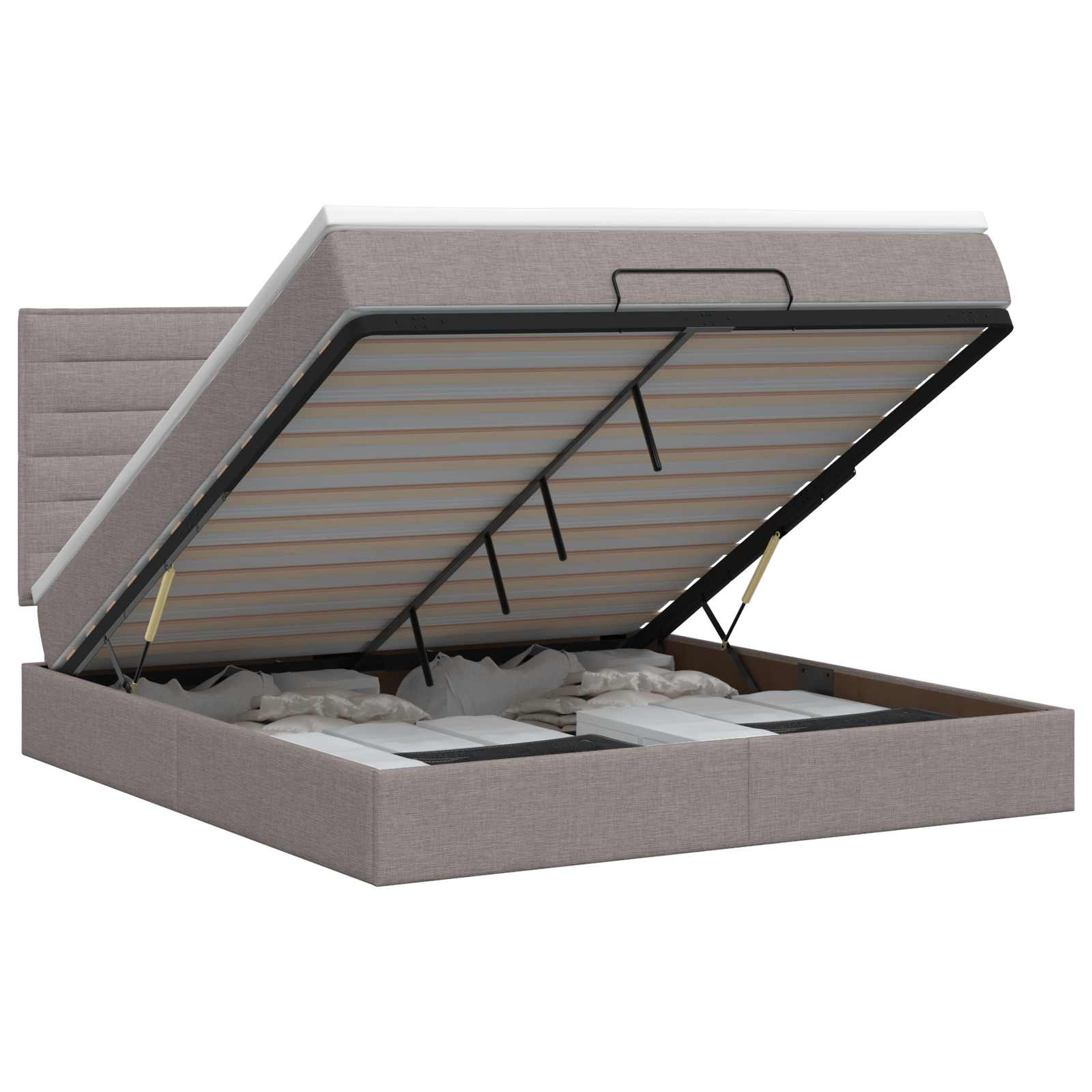 Ottoman bed met matras met hoofdeinde Taupe 140 x 190 cm Stof – afbeelding 1