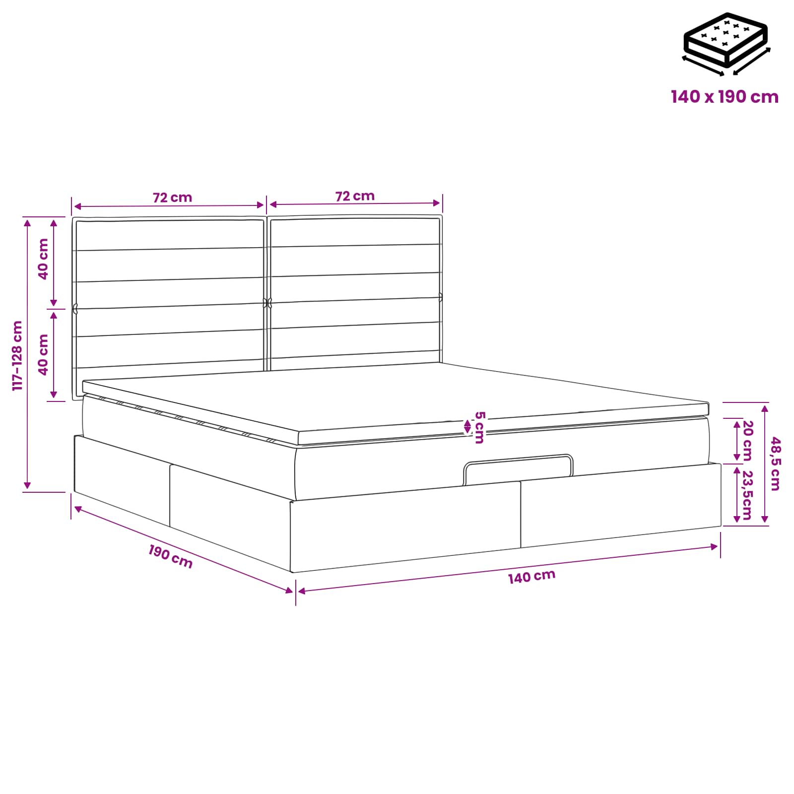 Ottoman bed met matras met hoofdeinde Blauw 140 x 190 cm Stof – afbeelding 11