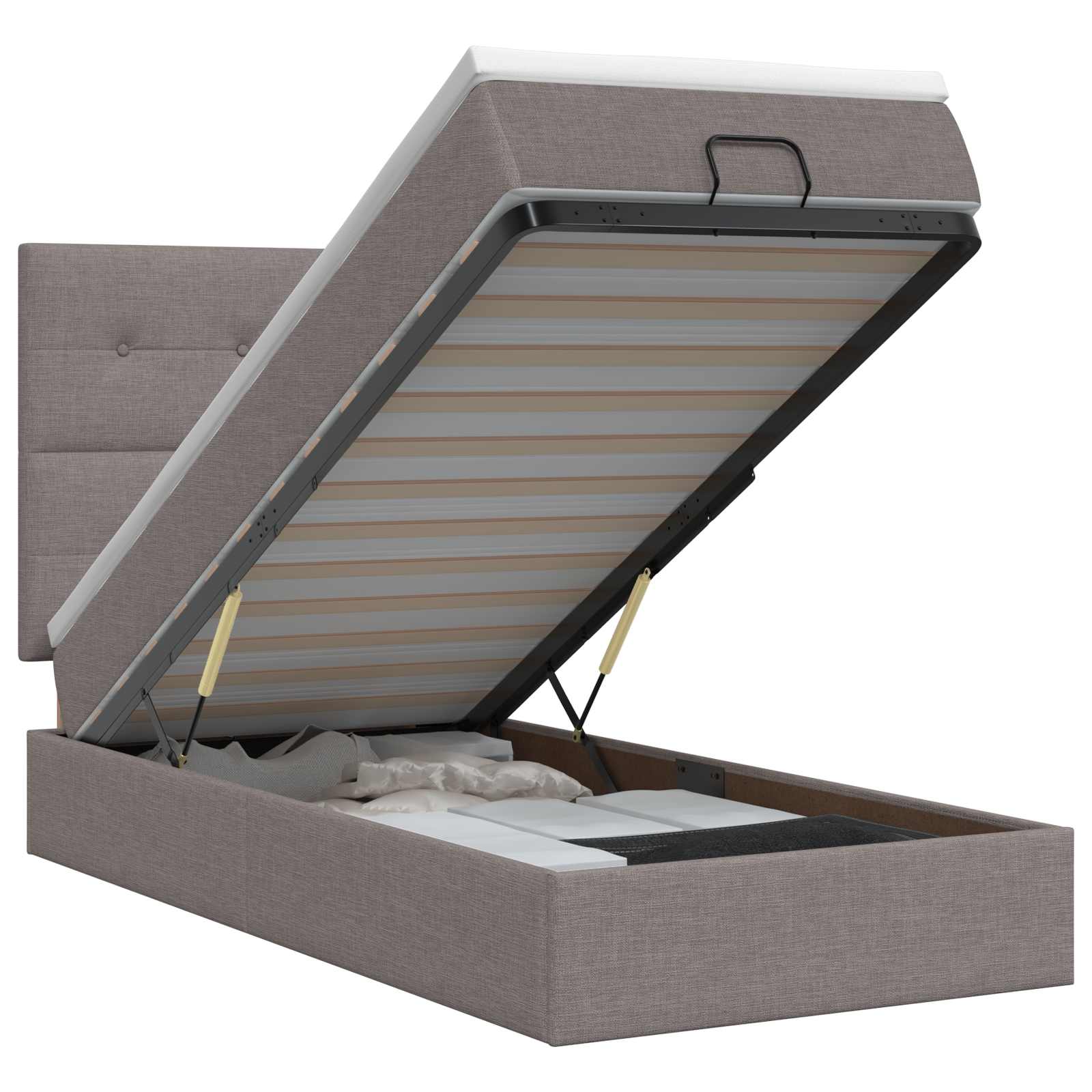 Ottoman bed met matras met hoofdeinde Taupe 90 x 200 cm Stof – afbeelding 1