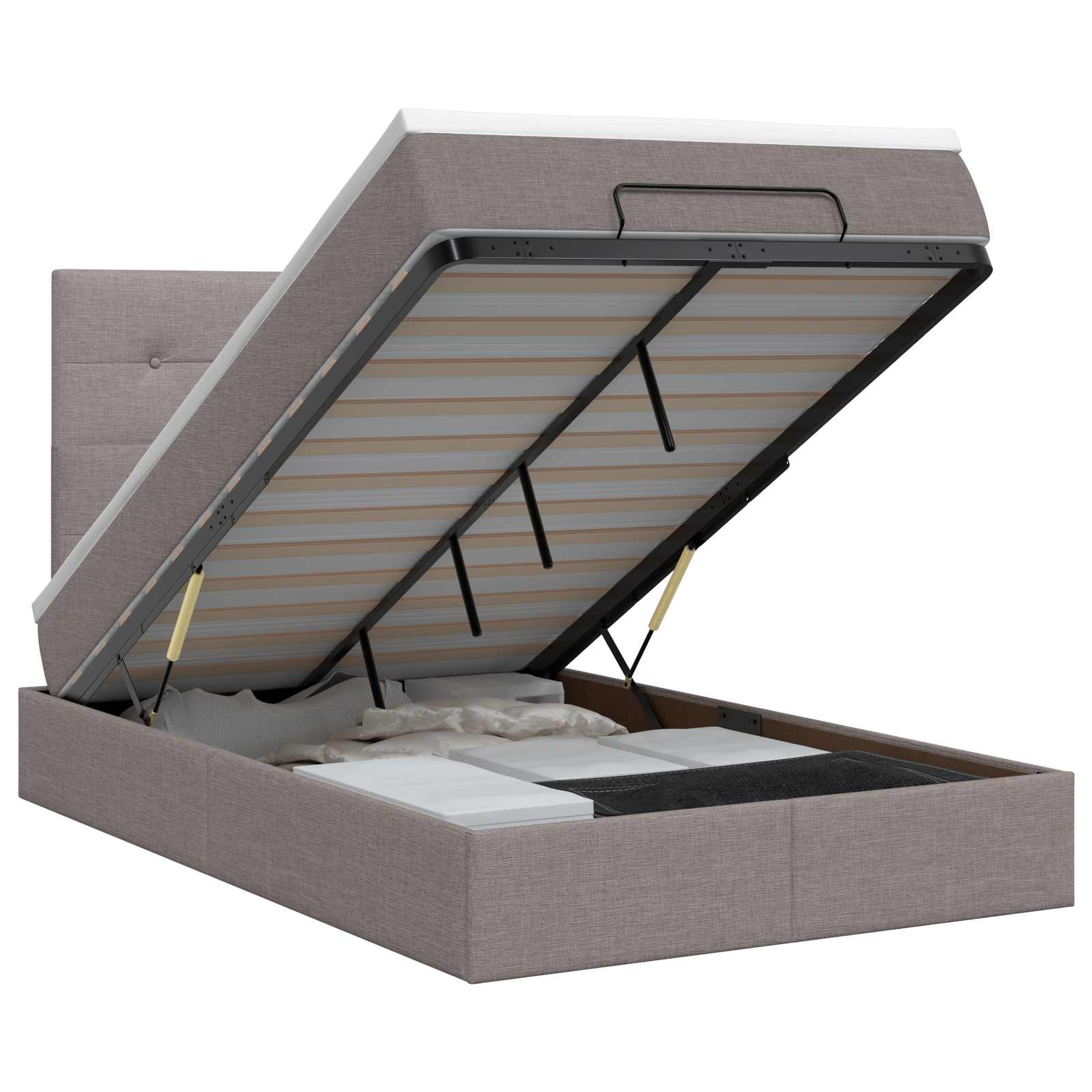 Ottoman bed met matras met hoofdeinde Taupe 120 x 190 cm Stof – afbeelding 1