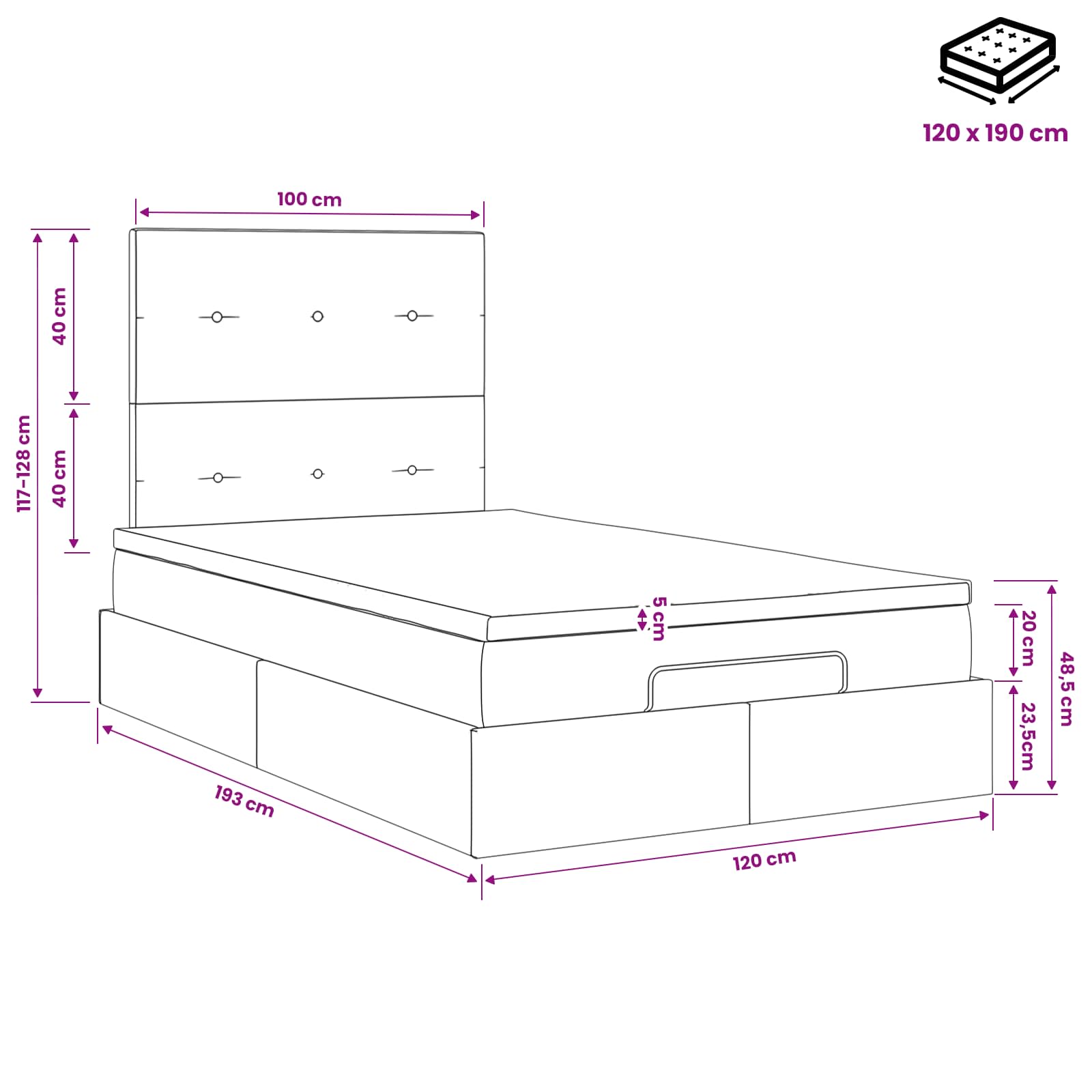 Ottoman bed met matras met hoofdeinde Taupe 120 x 190 cm Stof – afbeelding 11