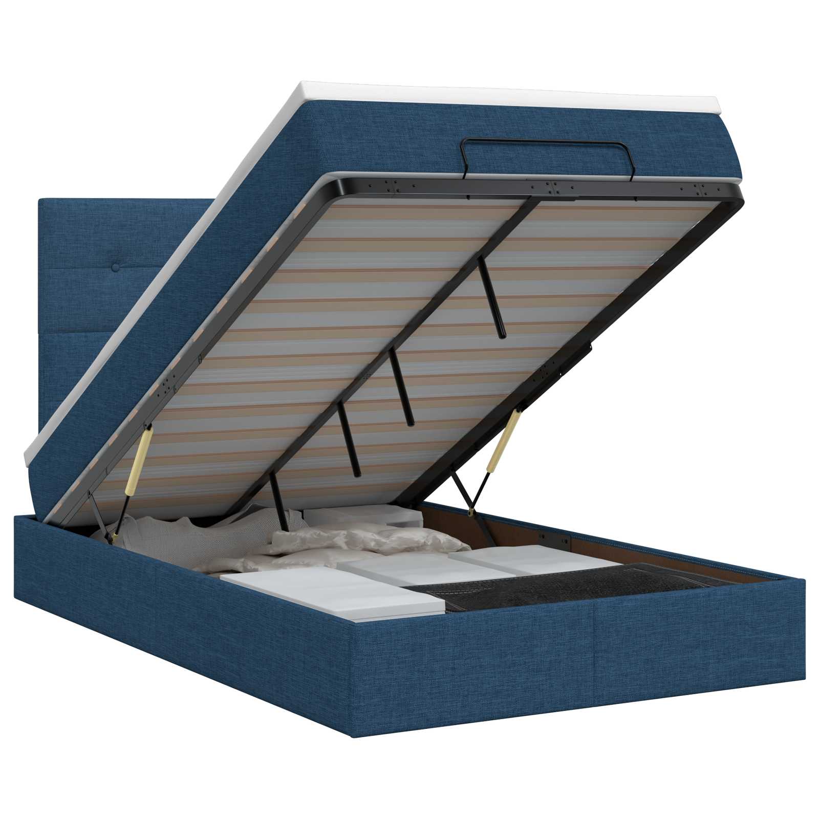 Ottoman bed met matras met hoofdeinde Blauw 120 x 190 cm Stof – afbeelding 1