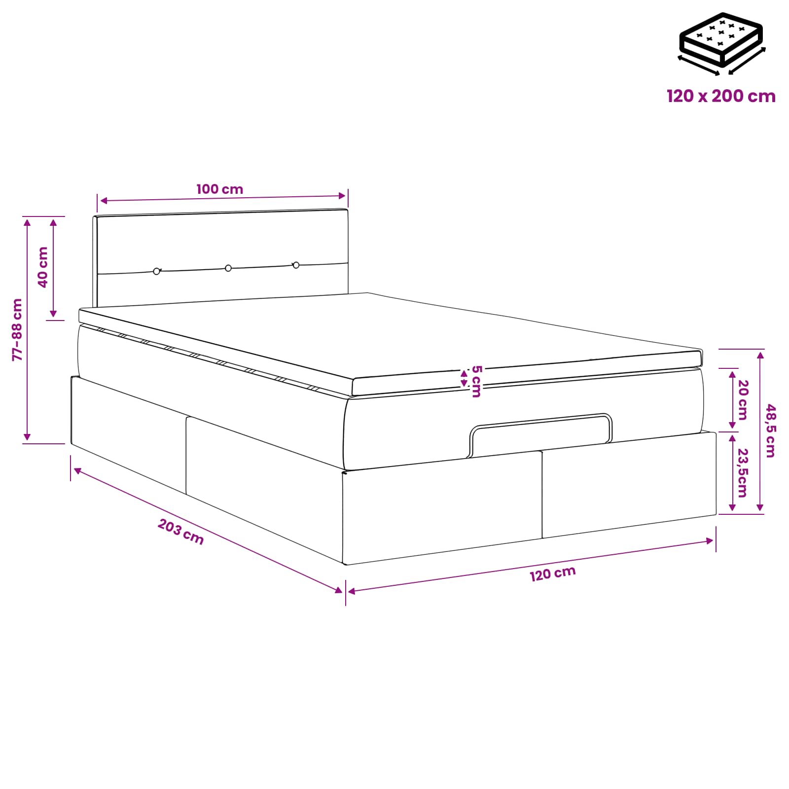 Ottoman bed met matras met hoofdeinde Taupe 120 x 200 cm Stof – afbeelding 11