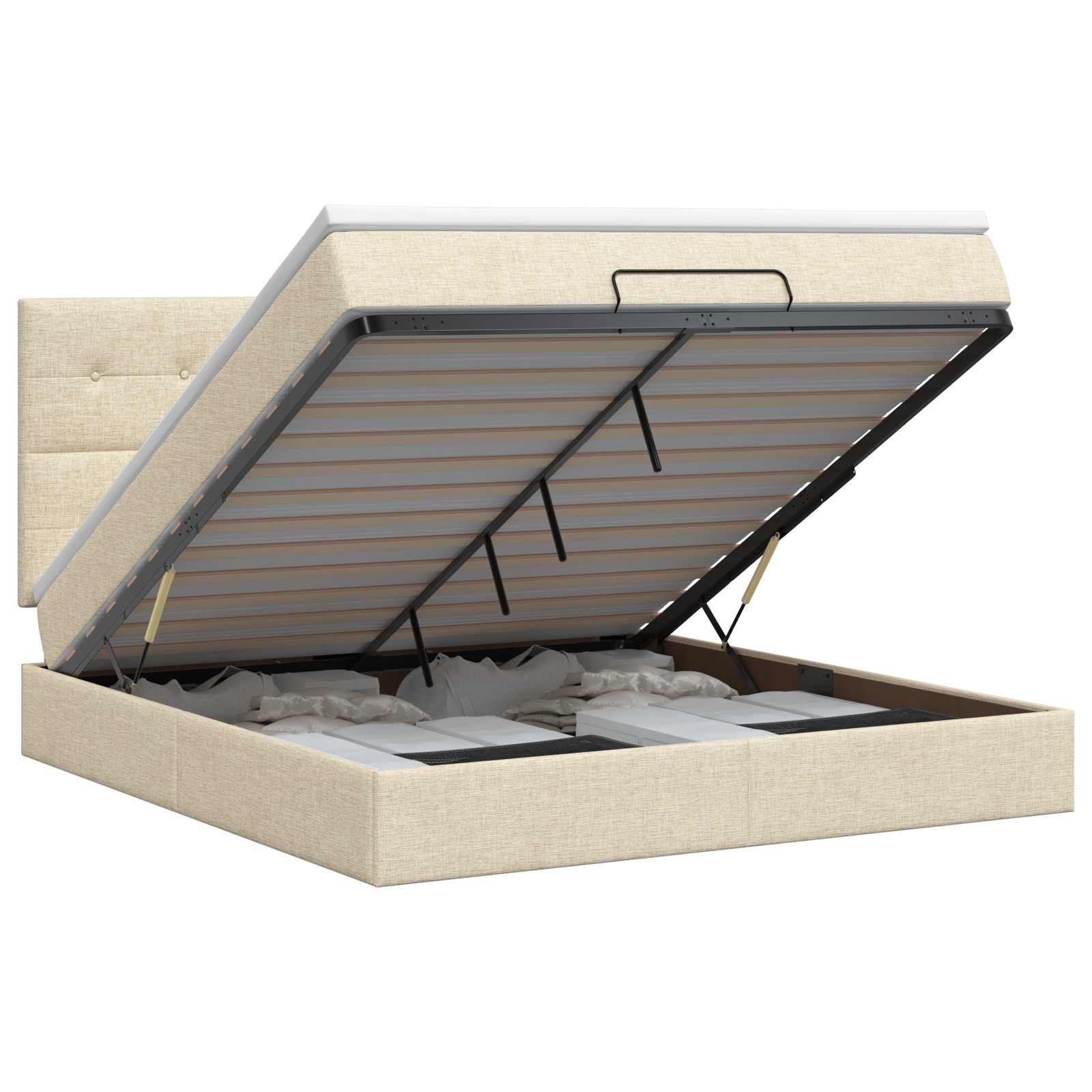 Ottoman bed met matras Crèmekleurig 140 x 200 cm Stof – afbeelding 1