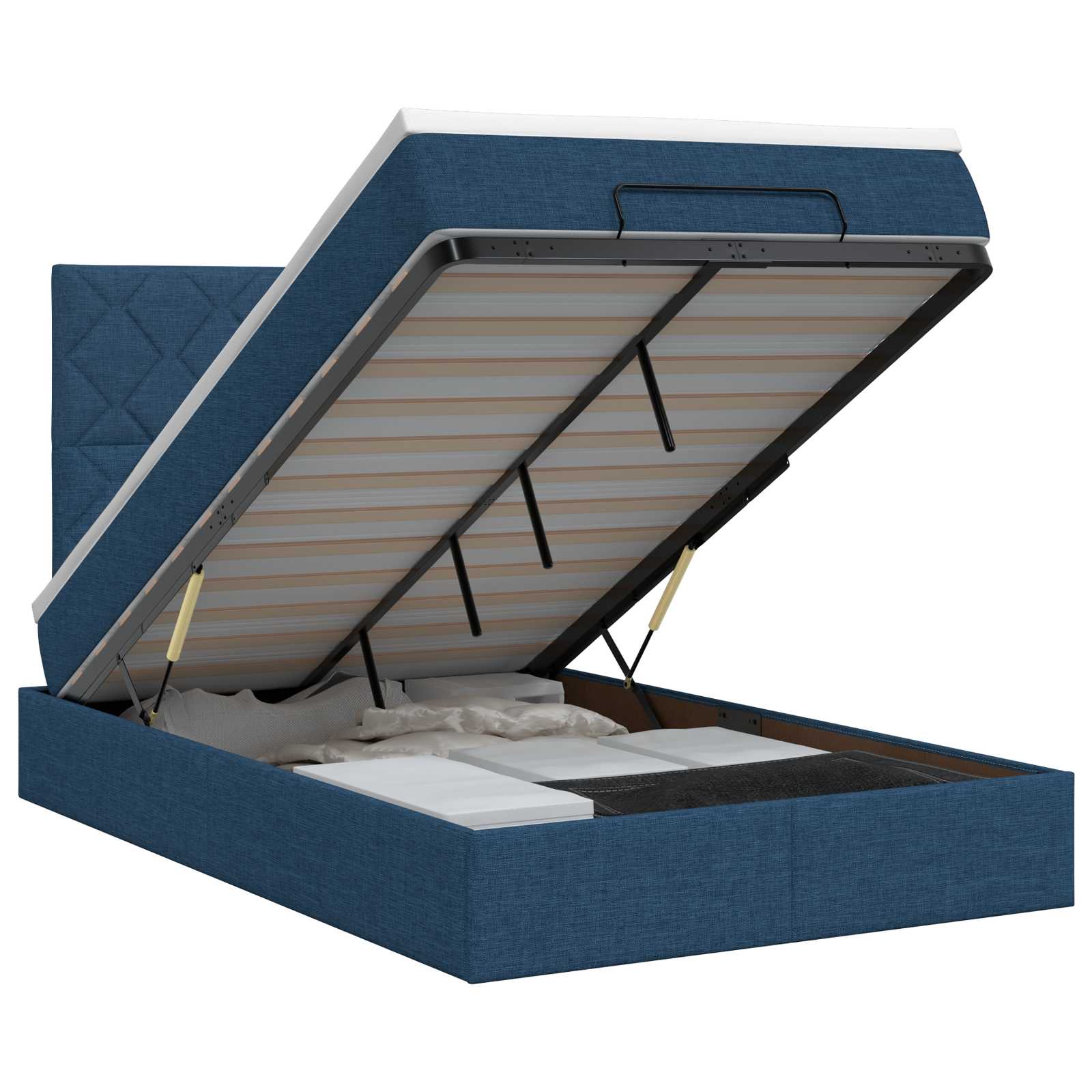 Ottoman bed met matras met hoofdeinde Blauw 120 x 190 cm Stof – afbeelding 1