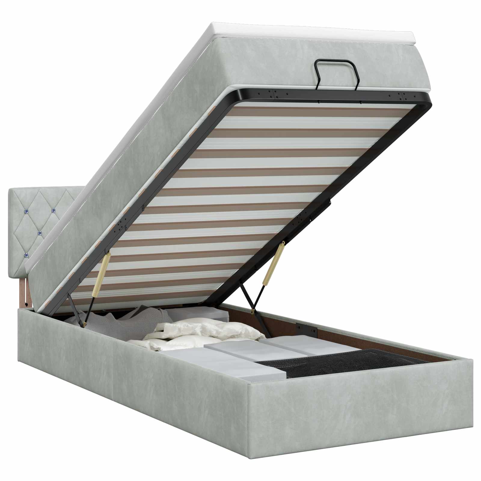 Ottoman bed met matras Lichtgrijs 100 x 200 cm Fluweel – afbeelding 1