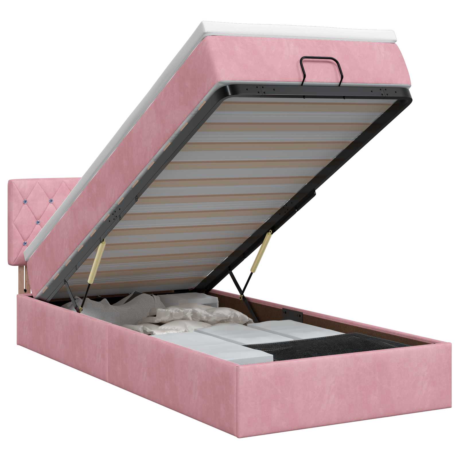 Ottoman bed met matras met hoofdeinde Roze 100 x 200 cm Fluweel – afbeelding 1