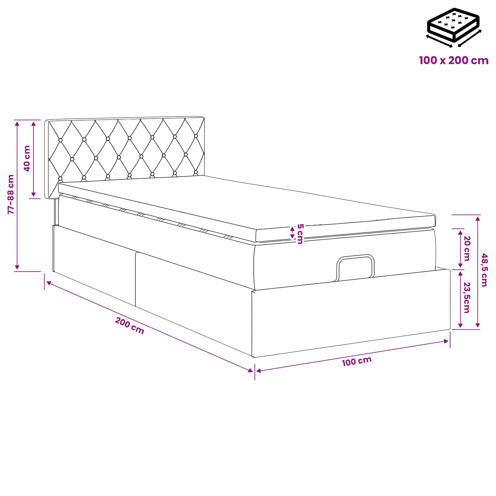 Ottoman bed met matras met hoofdeinde Roze 100 x 200 cm Fluweel – afbeelding 11