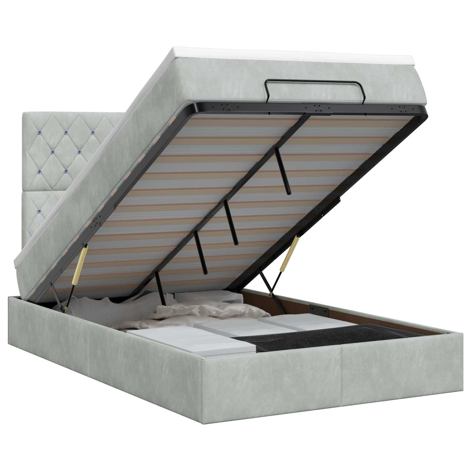 Ottoman bed met matras Lichtgrijs 120 x 190 cm Fluweel – afbeelding 1