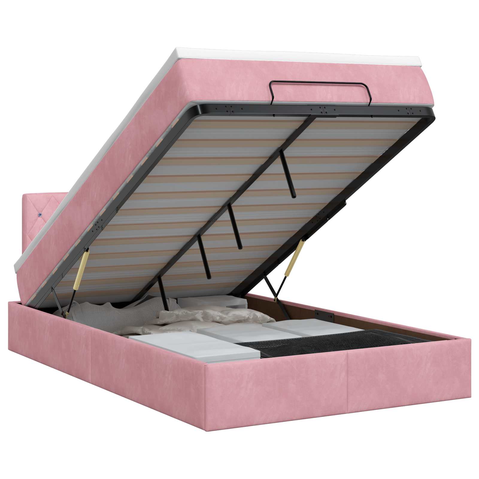 Ottoman bed met matras met hoofdeinde Roze 120 x 200 cm Fluweel – afbeelding 1