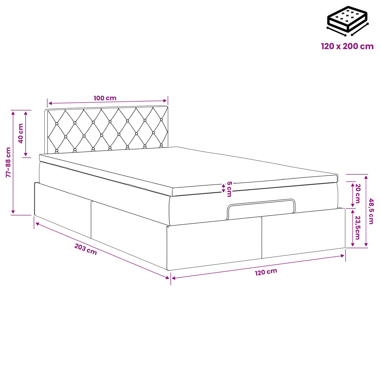 Ottoman bed met matras met hoofdeinde Roze 120 x 200 cm Fluweel – afbeelding 11