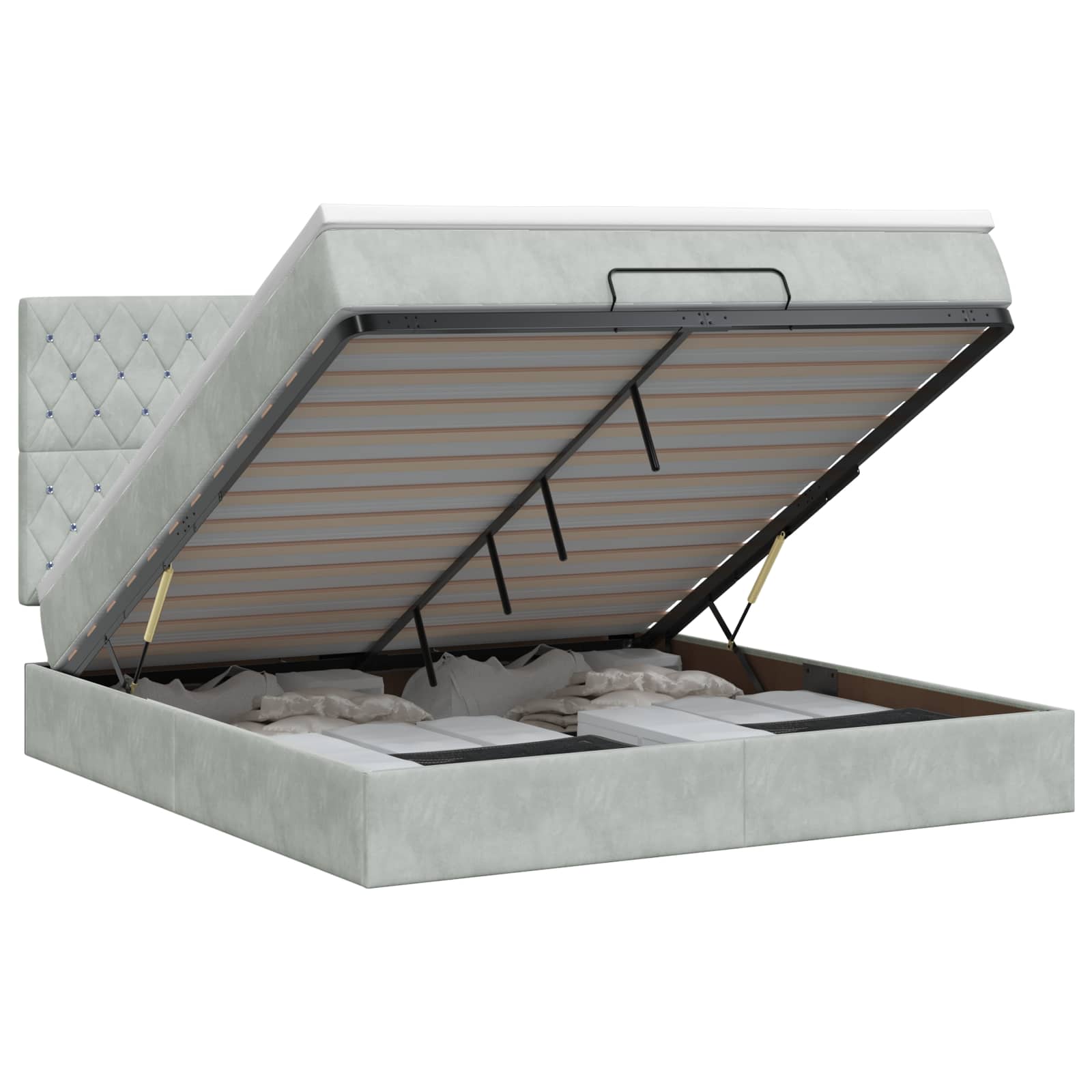 Ottoman bed met matras Lichtgrijs 140 x 190 cm Fluweel – afbeelding 1