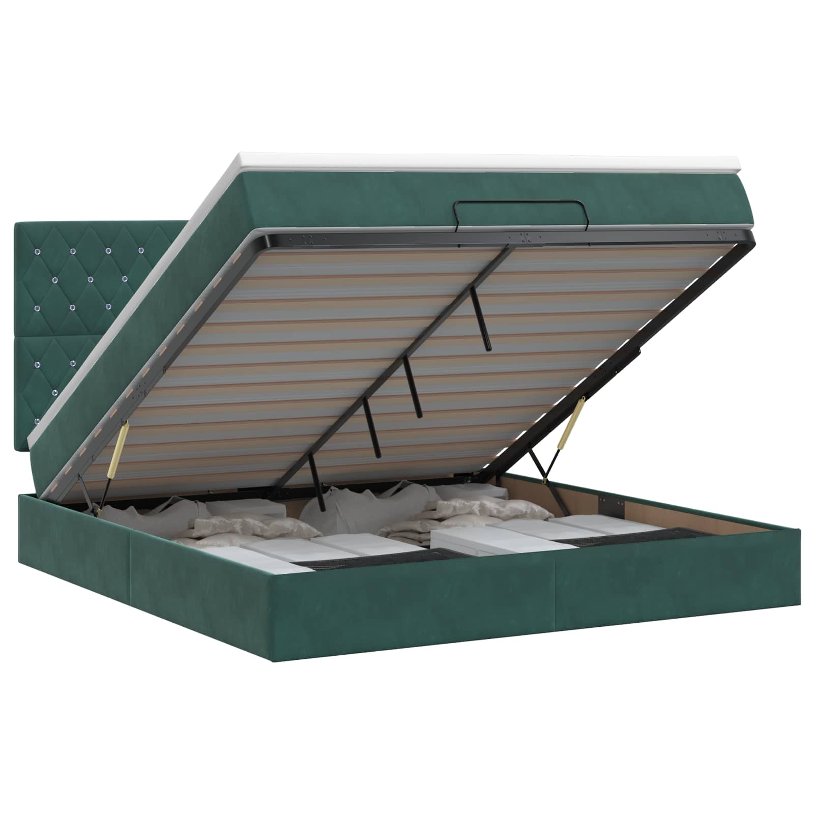 Ottoman bed met matras Donkergroen 140 x 190 cm Fluweel – afbeelding 1