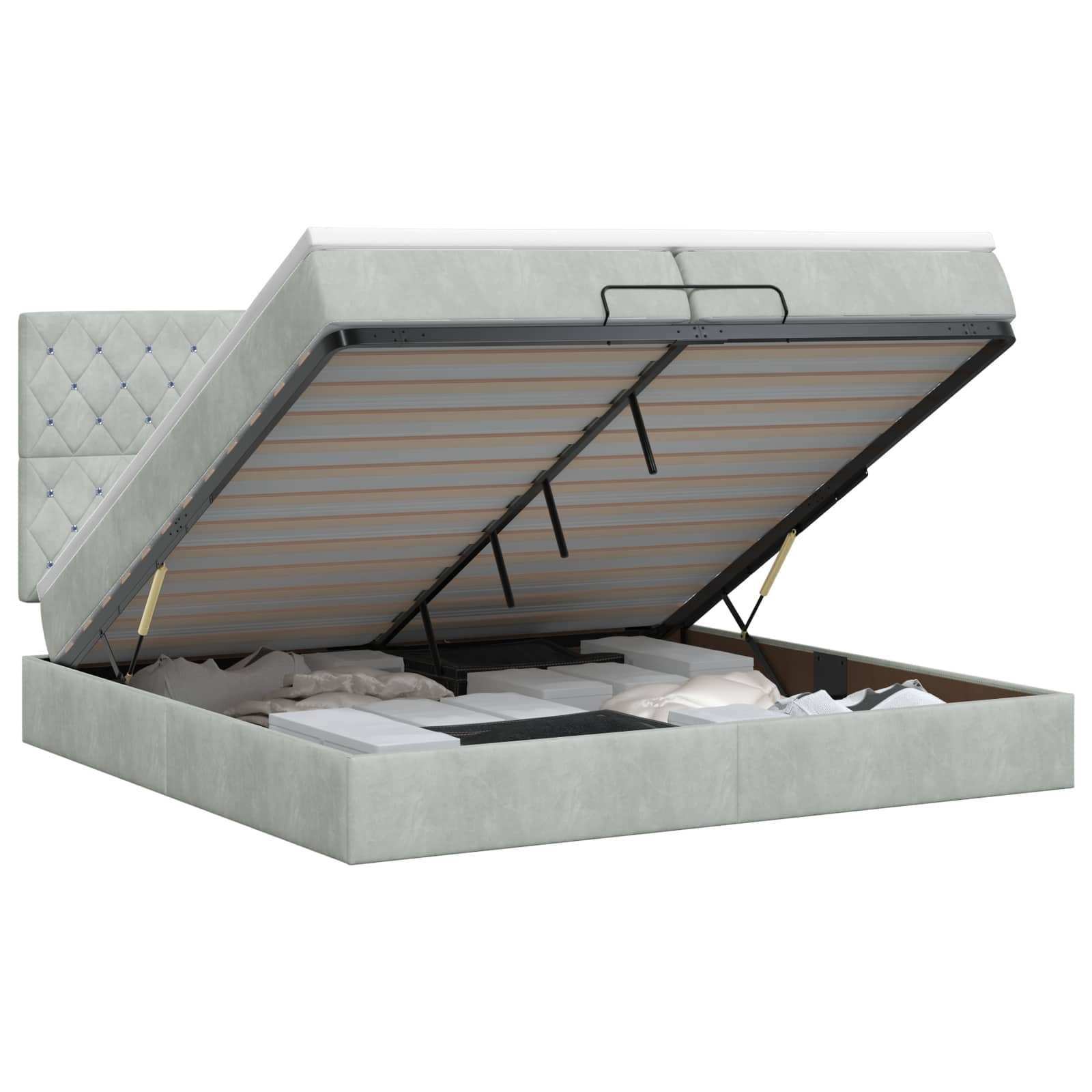 Ottoman bed met matras Lichtgrijs 200 x 200 cm Fluweel – afbeelding 1
