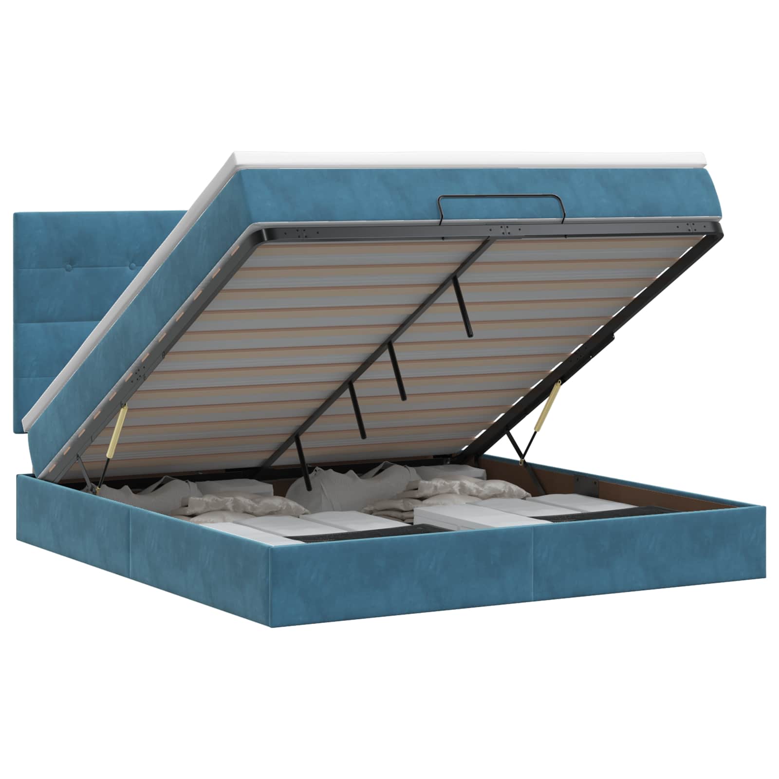 Ottoman bed met matras Donkerblauw 160 x 200 cm Fluweel – afbeelding 1