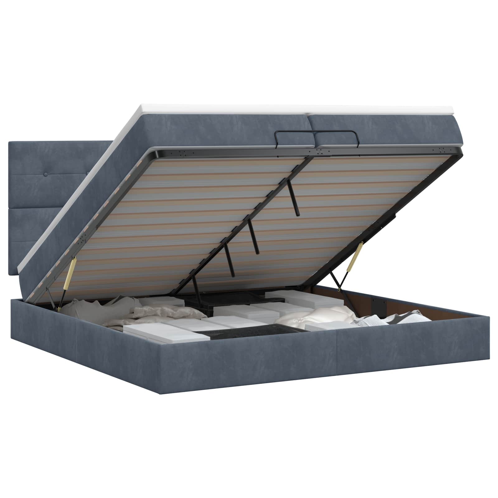 Ottoman bed met matras Donkergrijs 200 x 200 cm Fluweel – afbeelding 1