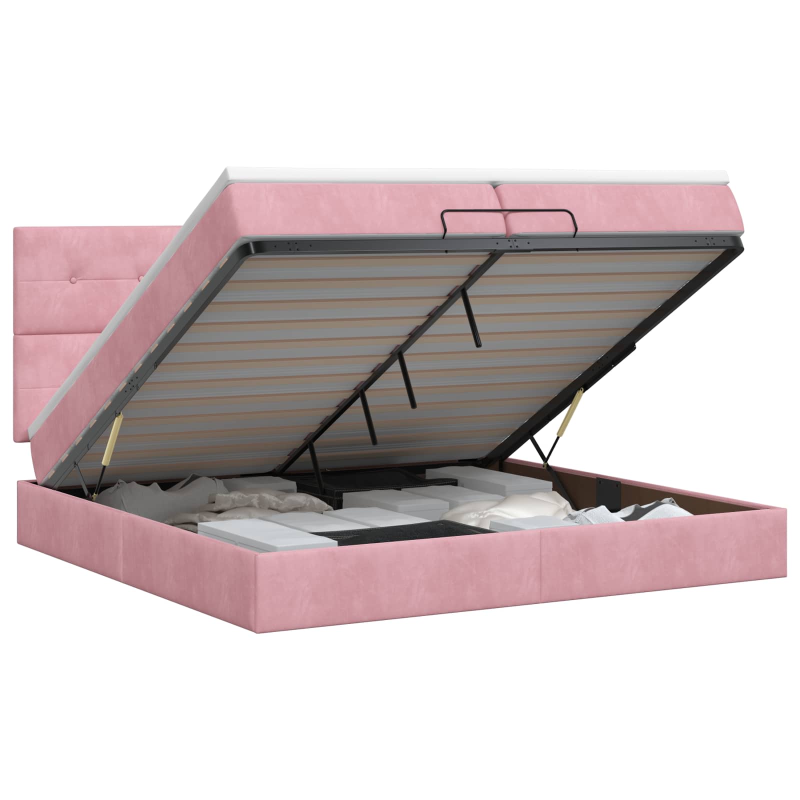 Ottoman bed met matras met hoofdeinde Roze 200 x 200 cm Fluweel – afbeelding 1