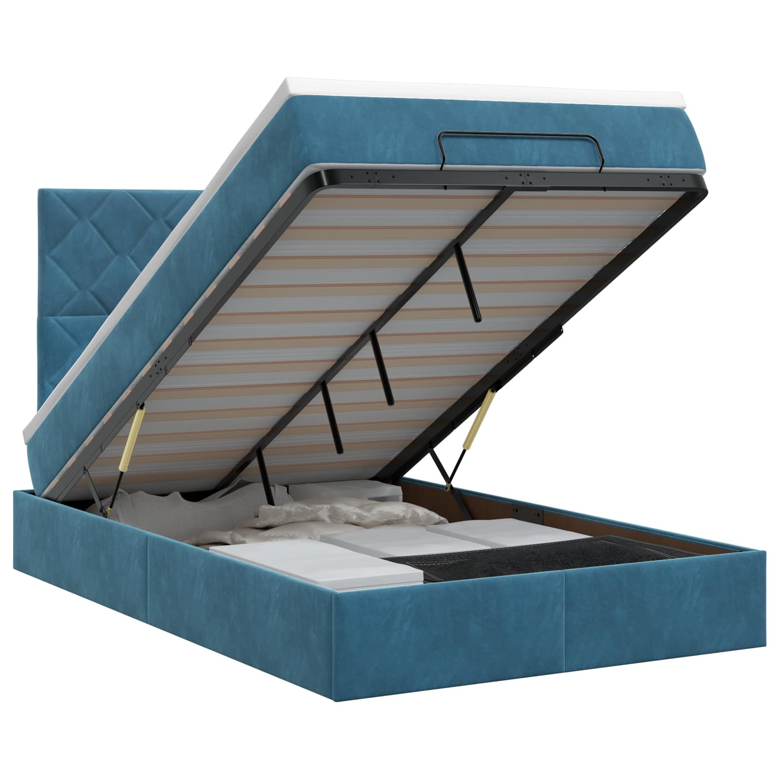 Ottoman bed met matras Donkerblauw 120 x 190 cm Fluweel – afbeelding 1