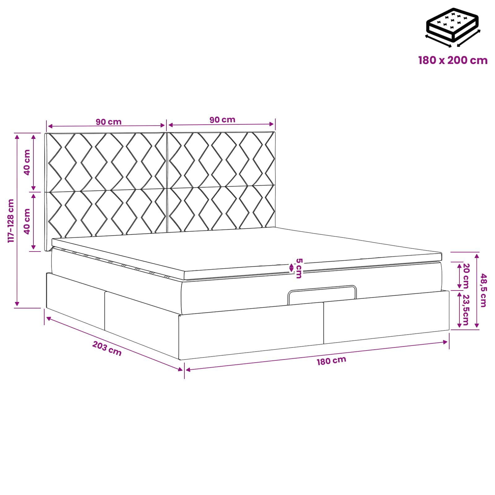Ottoman bed met matras Donkerblauw 180 x 200 cm Fluweel – afbeelding 11