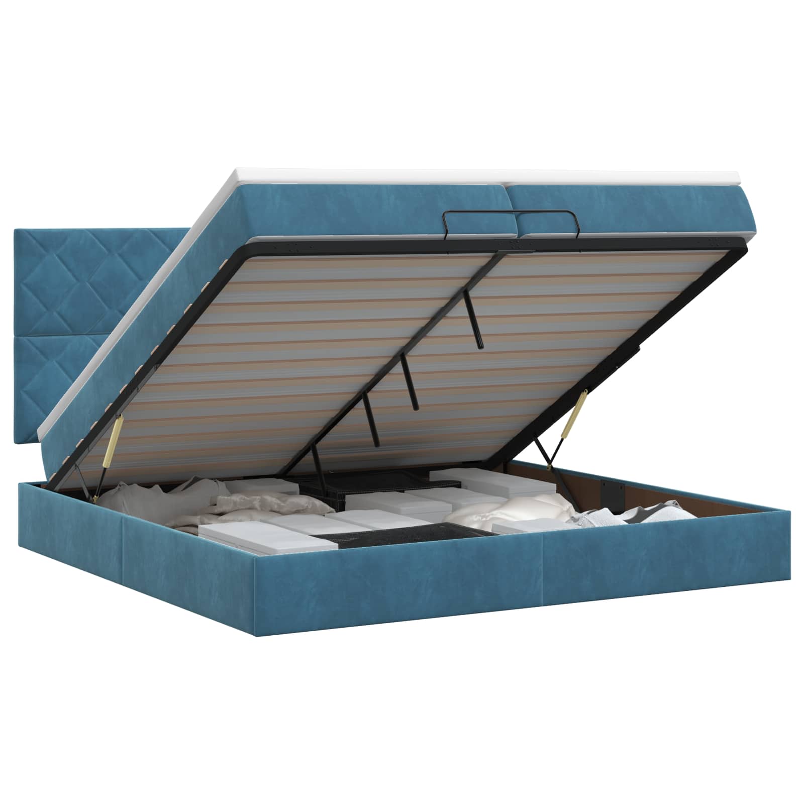 Ottoman bed met matras Donkerblauw 200 x 200 cm Fluweel – afbeelding 1