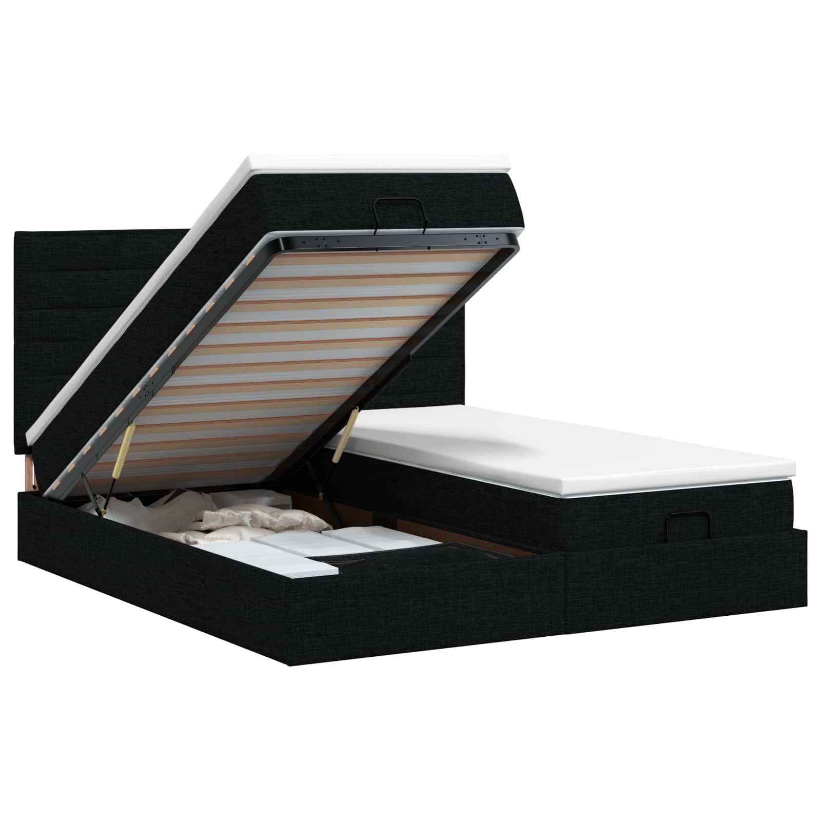 Ottoman bed met matras met hoofdeinde 2 st Zwart Stof – afbeelding 1