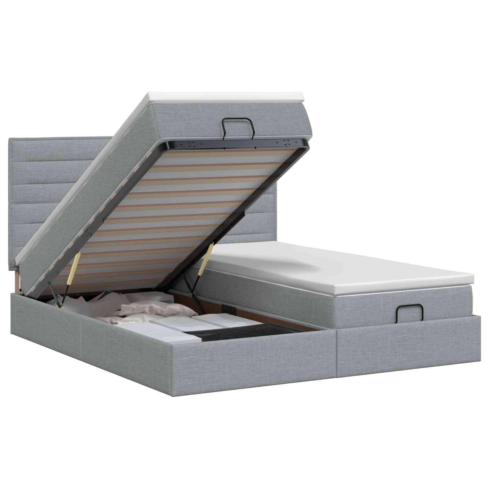 Ottoman bed met matras met hoofdeinde 2 st Lichtgrijs Stof – afbeelding 1