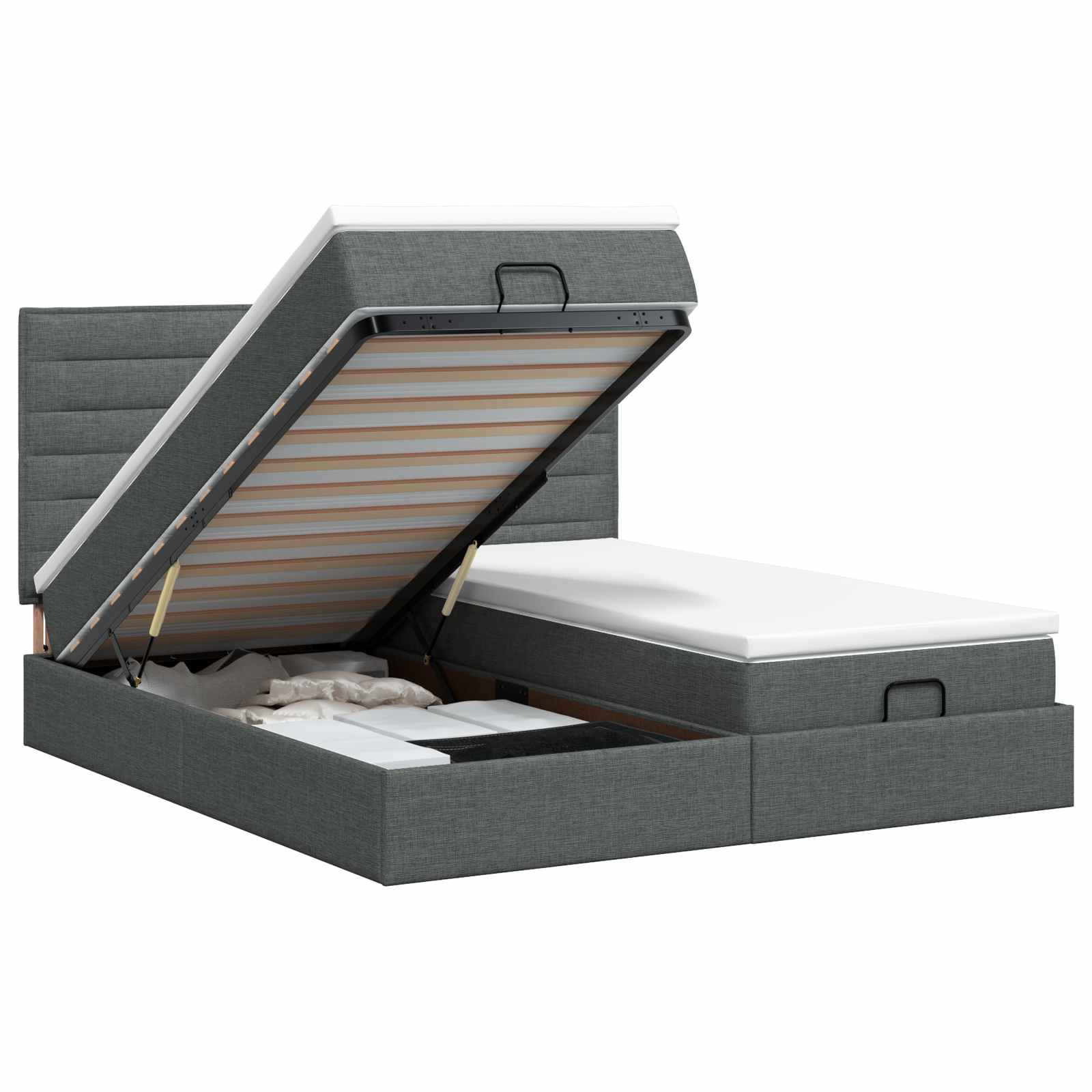 Ottoman bed met matras met hoofdeinde 2 st Donkergrijs Stof – afbeelding 1