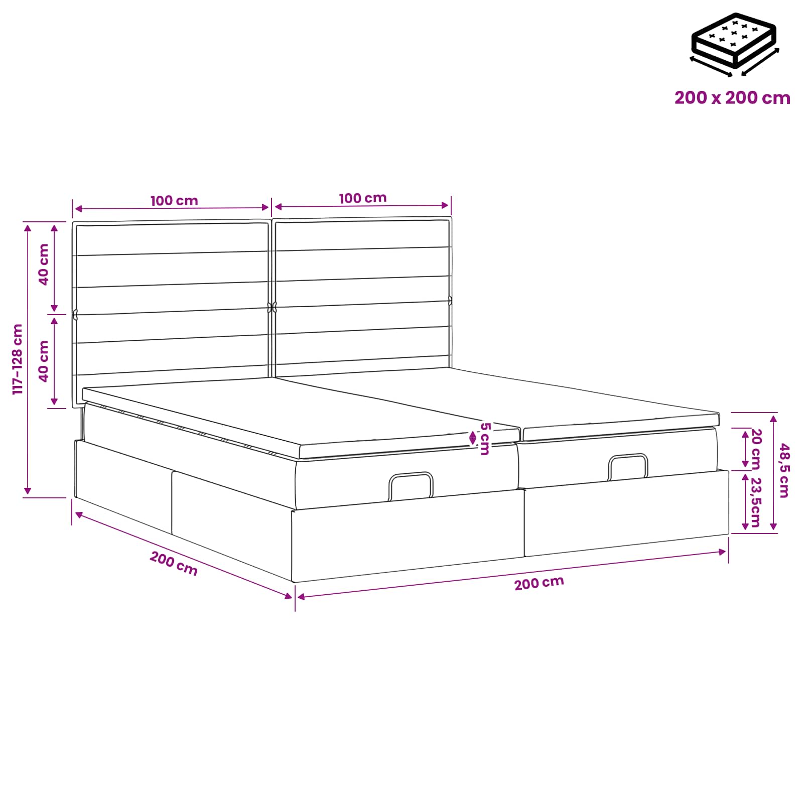 Ottoman bed met matras met hoofdeinde 2 st Zwart Stof – afbeelding 11