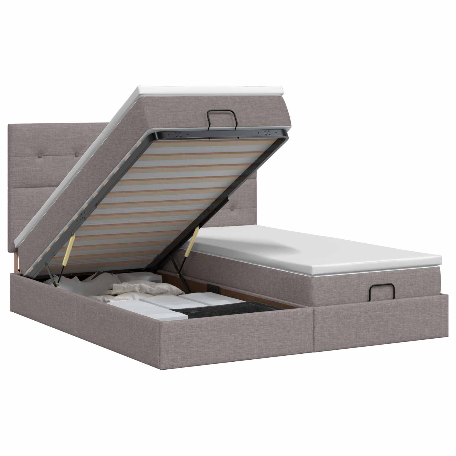 Ottoman bed met matras met hoofdeinde 2 st Taupe Stof – afbeelding 1