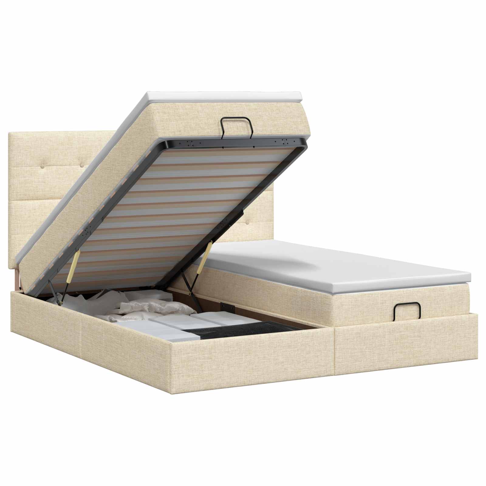 Ottoman bed met matras met hoofdeinde 2 st Crèmekleurig Stof – afbeelding 1