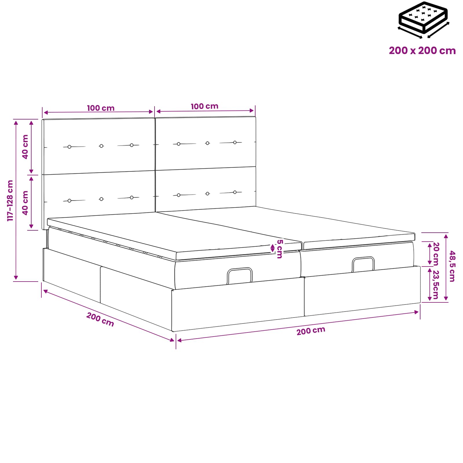 Ottoman bed met matras met hoofdeinde 2 st Crèmekleurig Stof – afbeelding 11