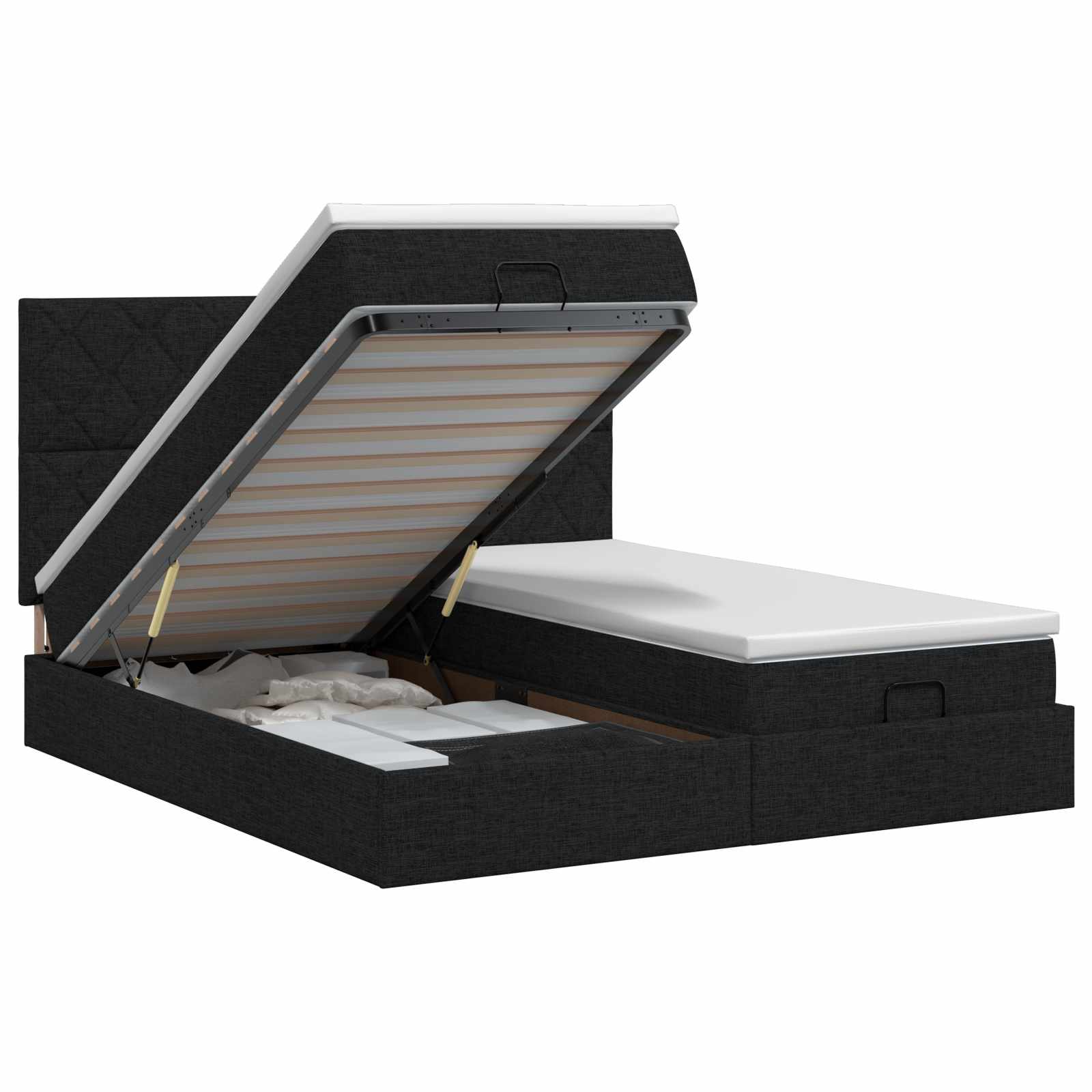 Ottoman bed met matras met hoofdeinde 2 st Zwart Stof – afbeelding 1