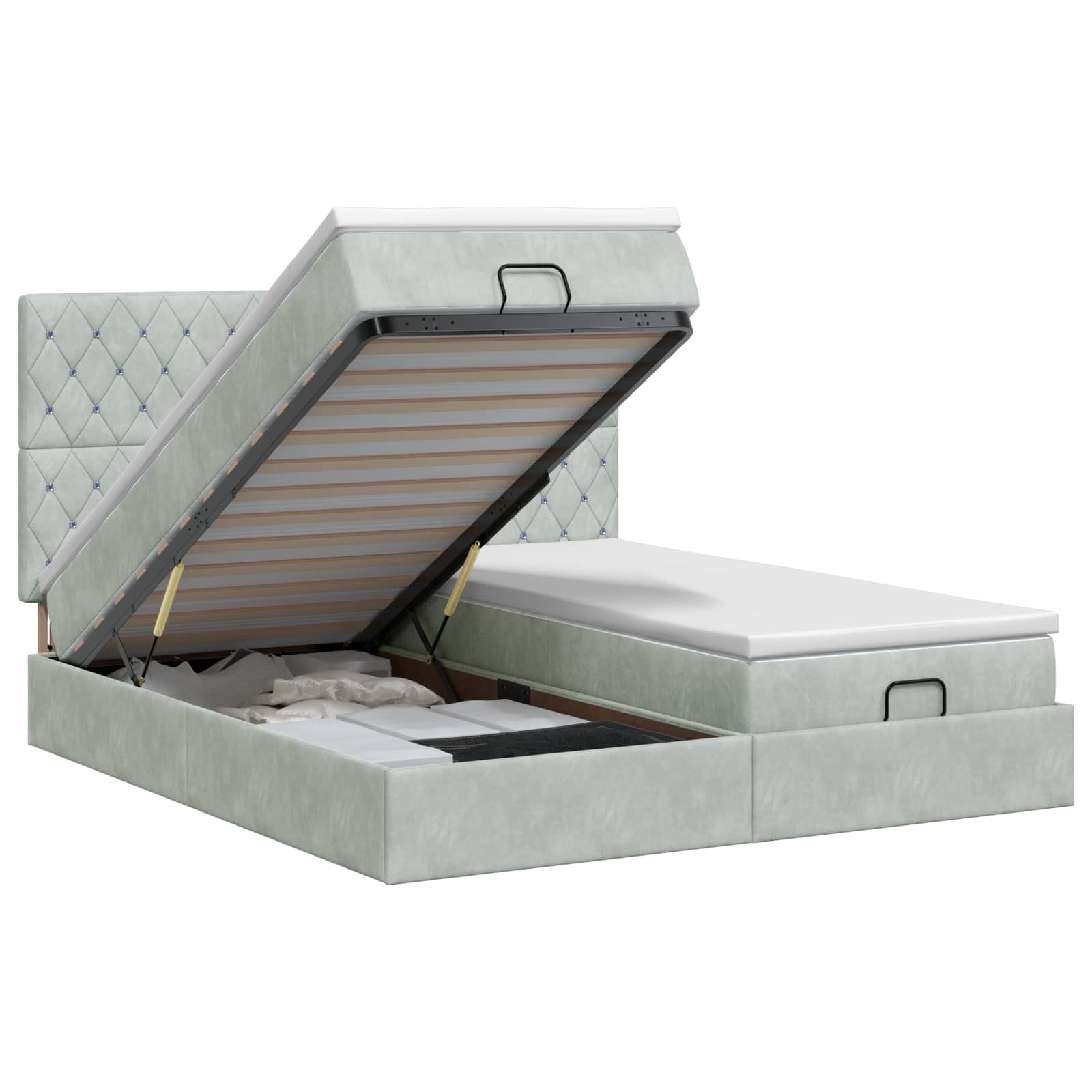 Ottoman bed met matras met hoofdeinde 2 st Lichtgrijs Fluweel – afbeelding 1